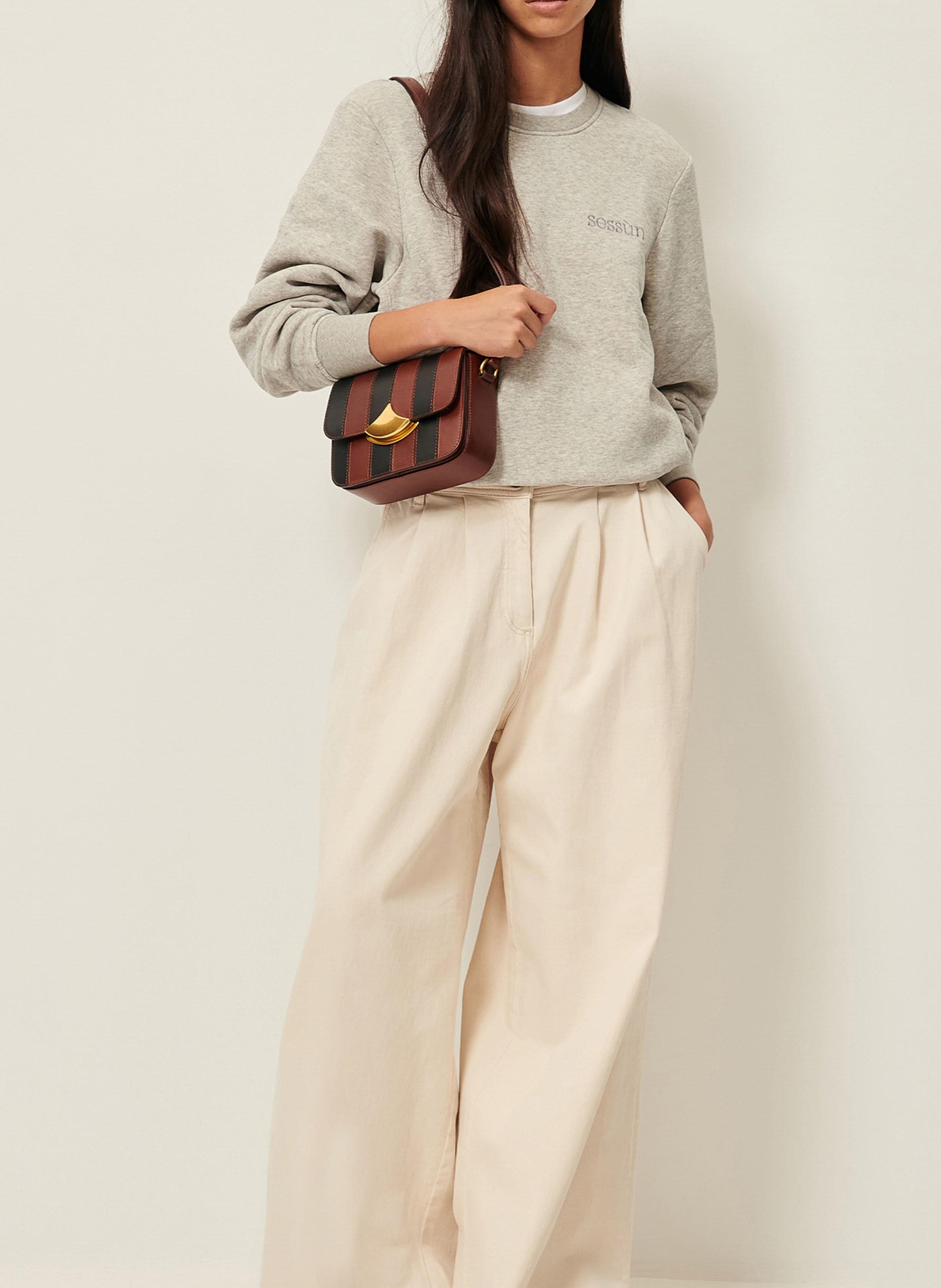 Sweat col rond en coton mélangé chill SESSUN Gris