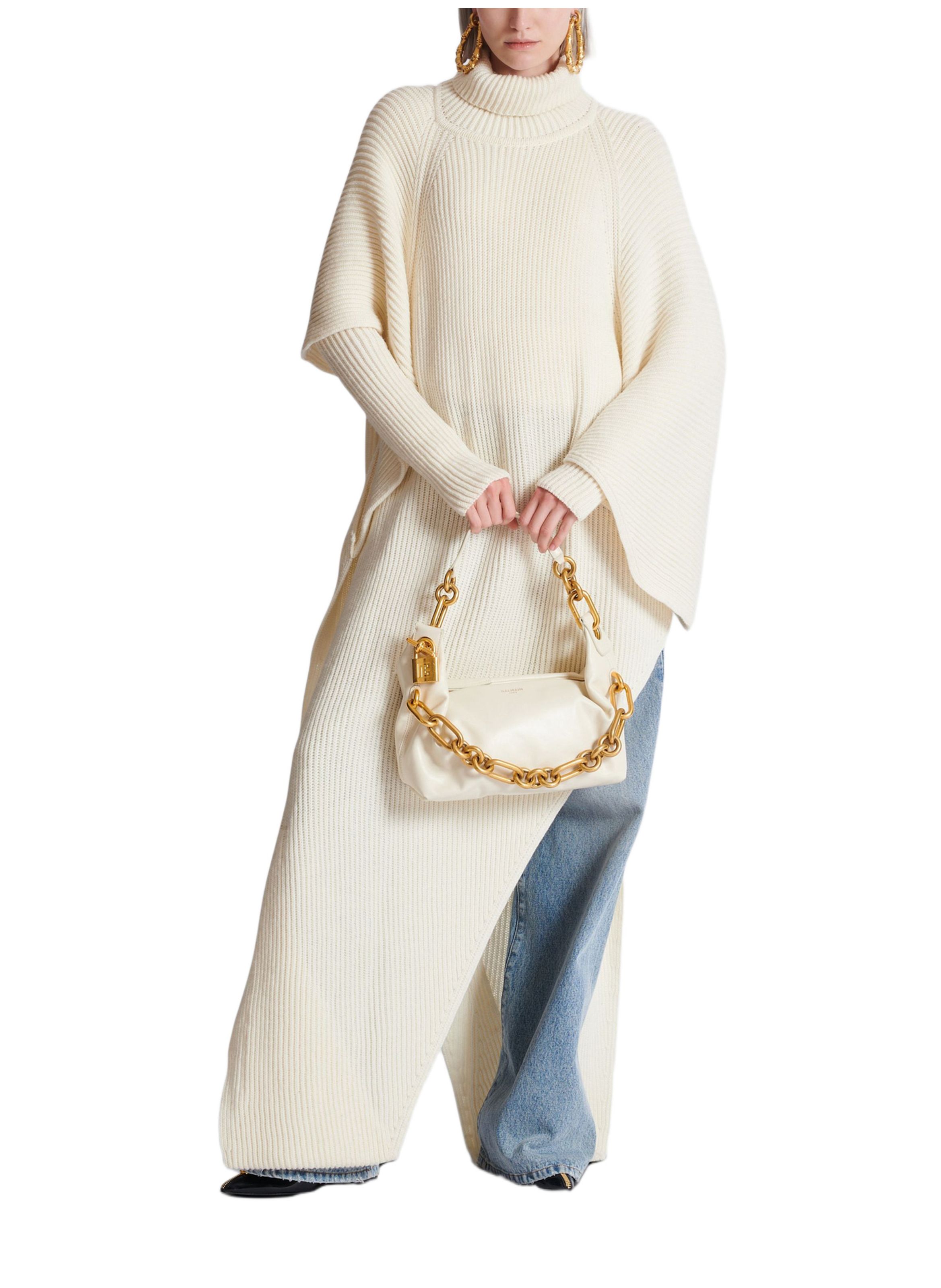 Cape en maille asymétrique BALMAIN Blanc