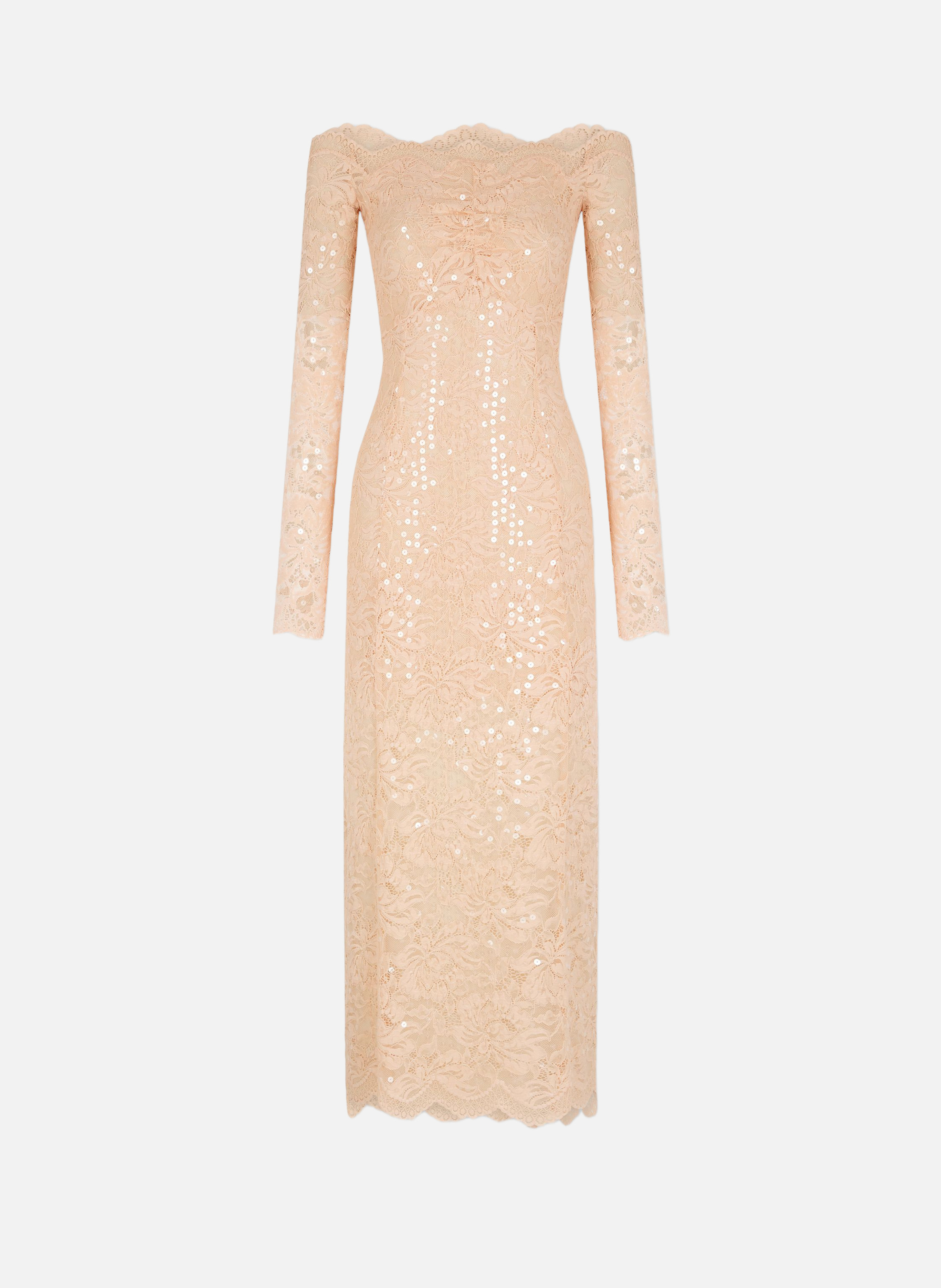 Robe midi en dentelle brodée RABANNE Rose