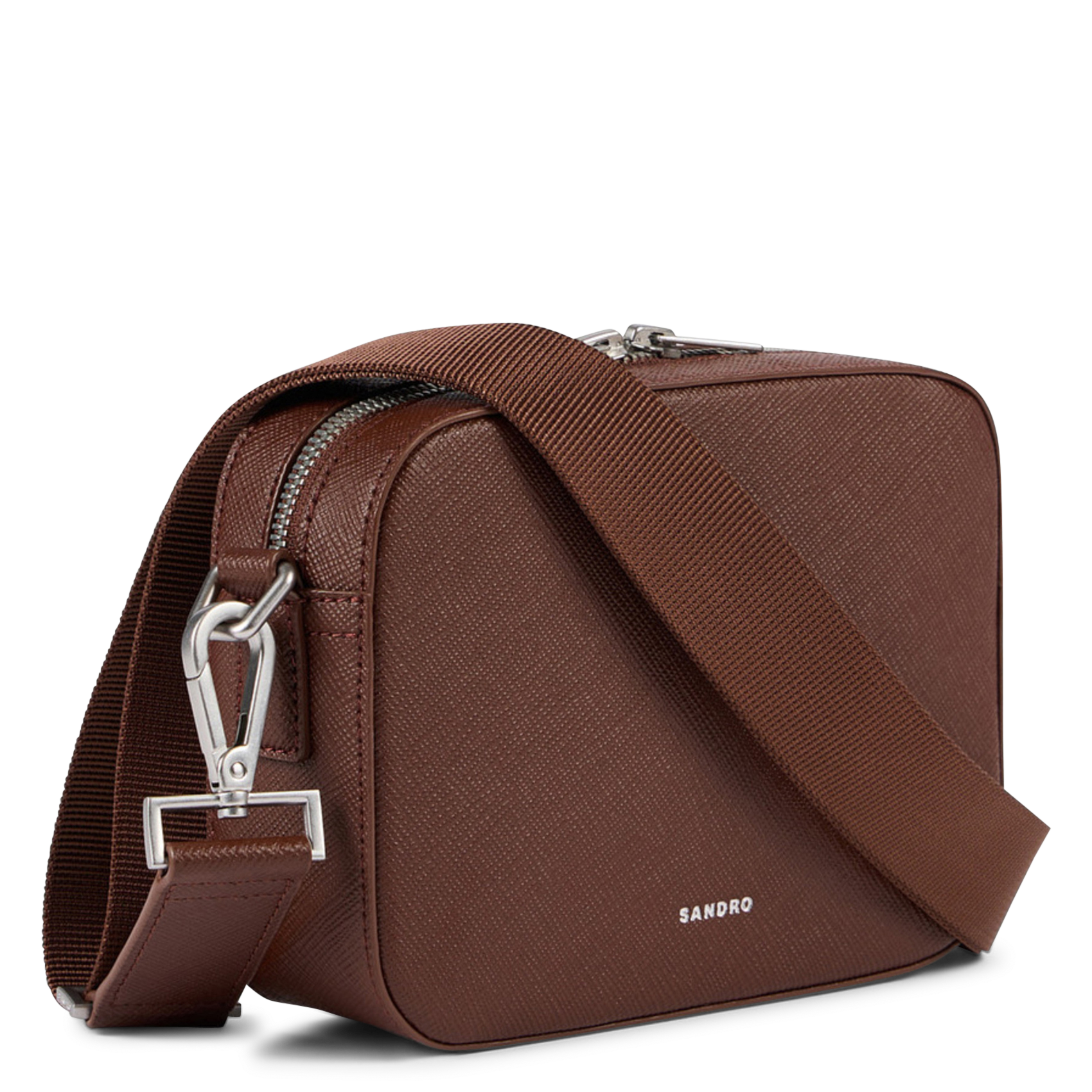 Sac bandoulière en cuir recyclé minibag hook SANDRO Marron