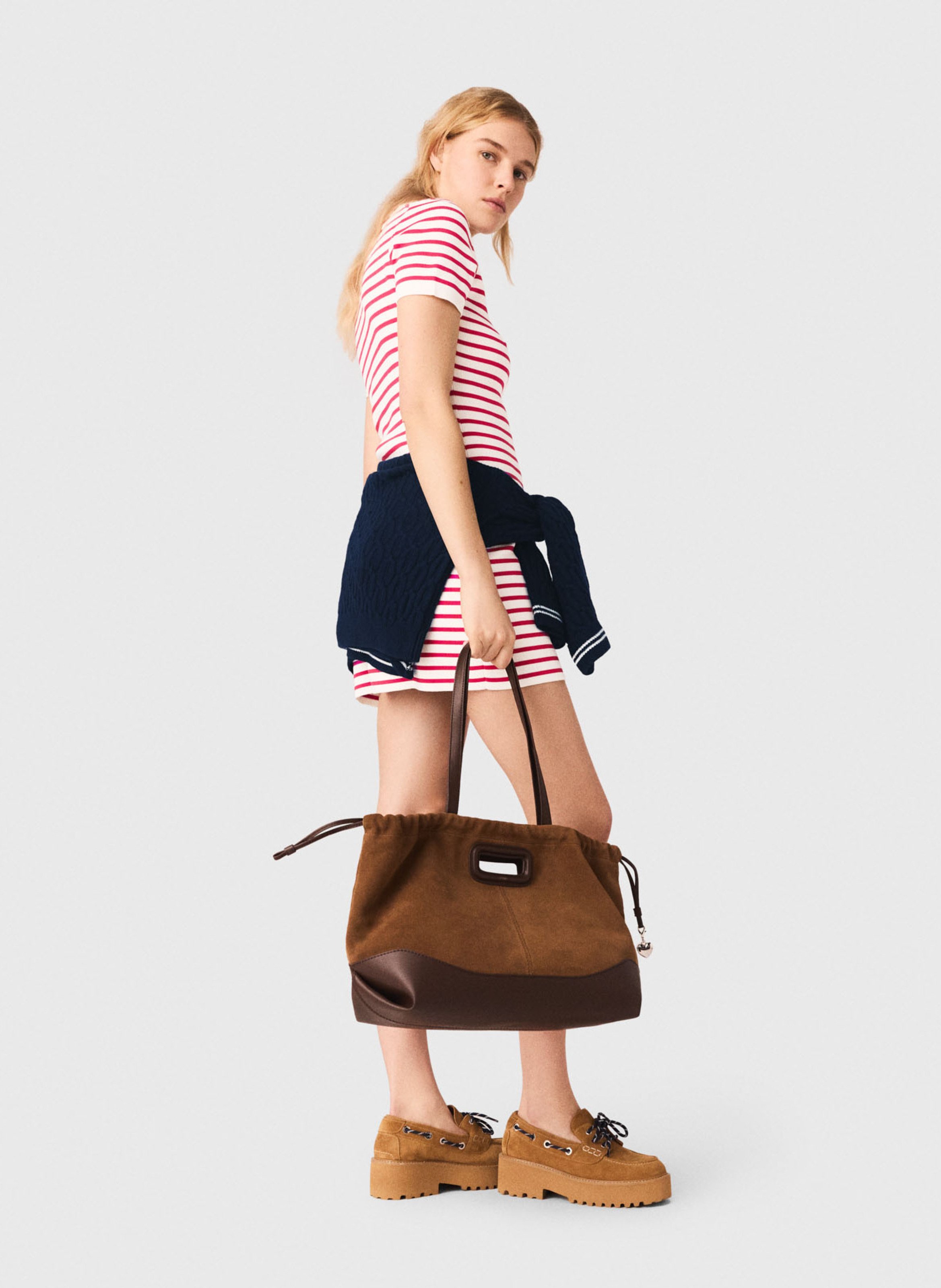 Robe courte col polo à rayures MAJE Rouge