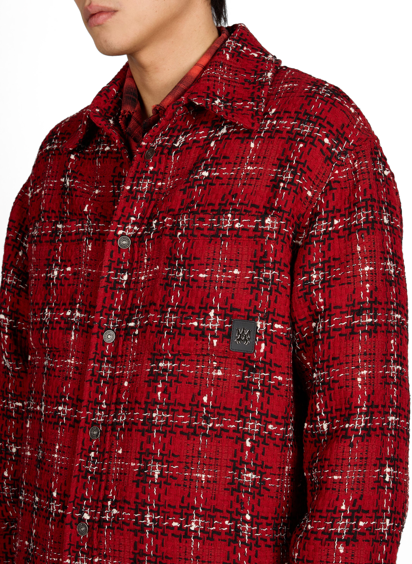 Loose-fitting checkered shirt in mixed cotton and wool tweed AMIRI Red