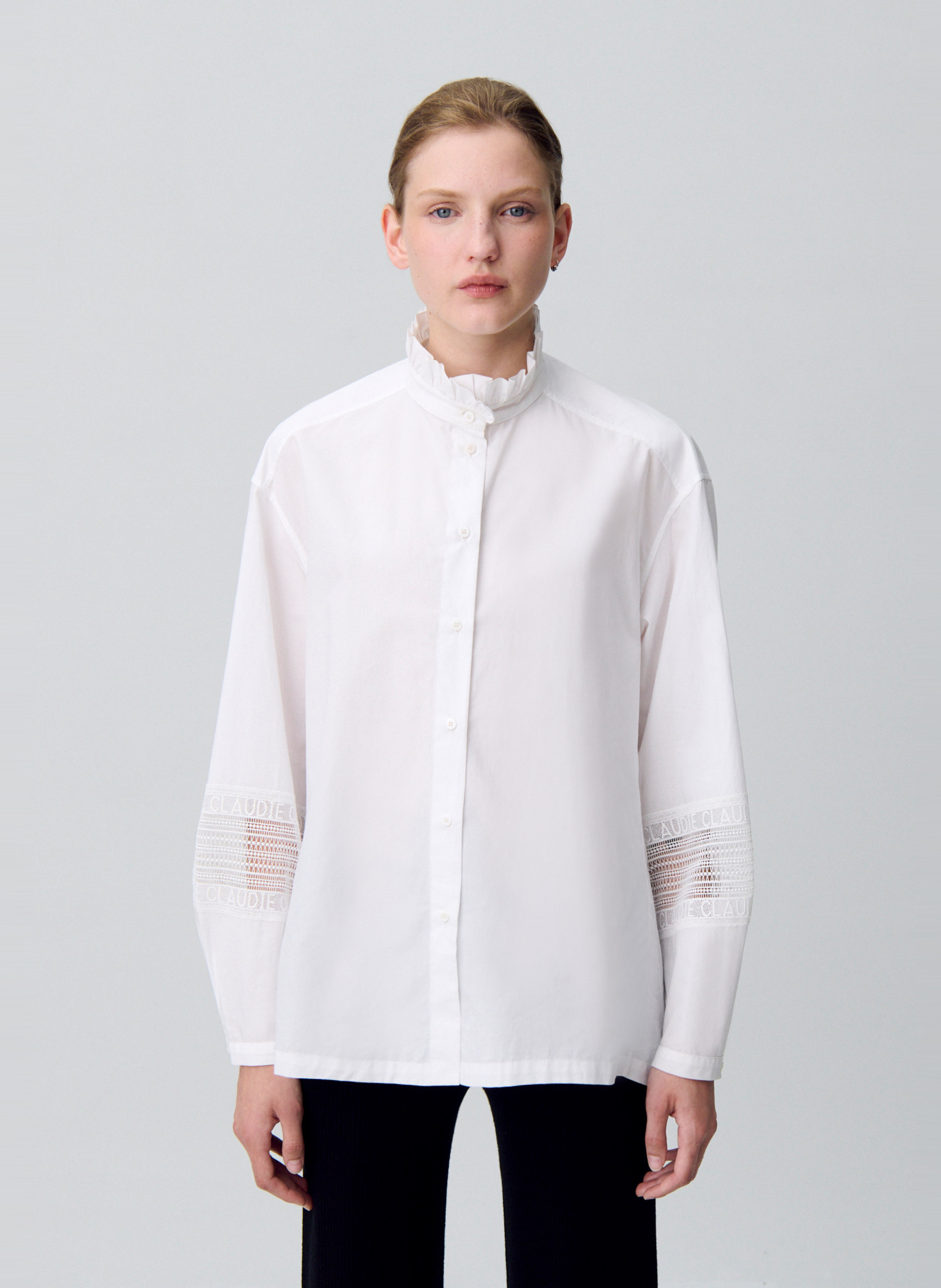 Chemise à col volanté en coton CLAUDIE PIERLOT Blanc