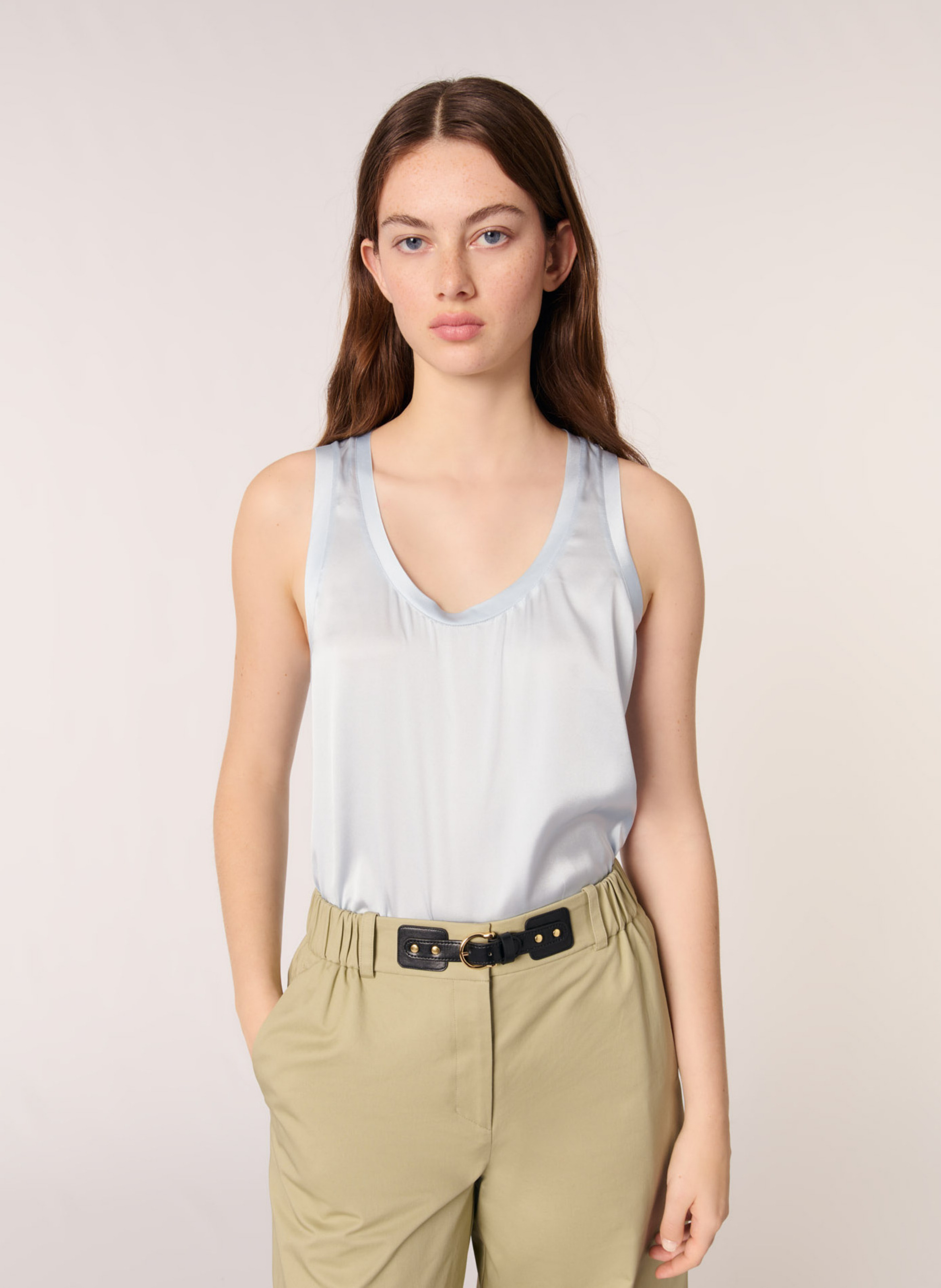 Débardeur droit en soie mélangée MAJE Bleu