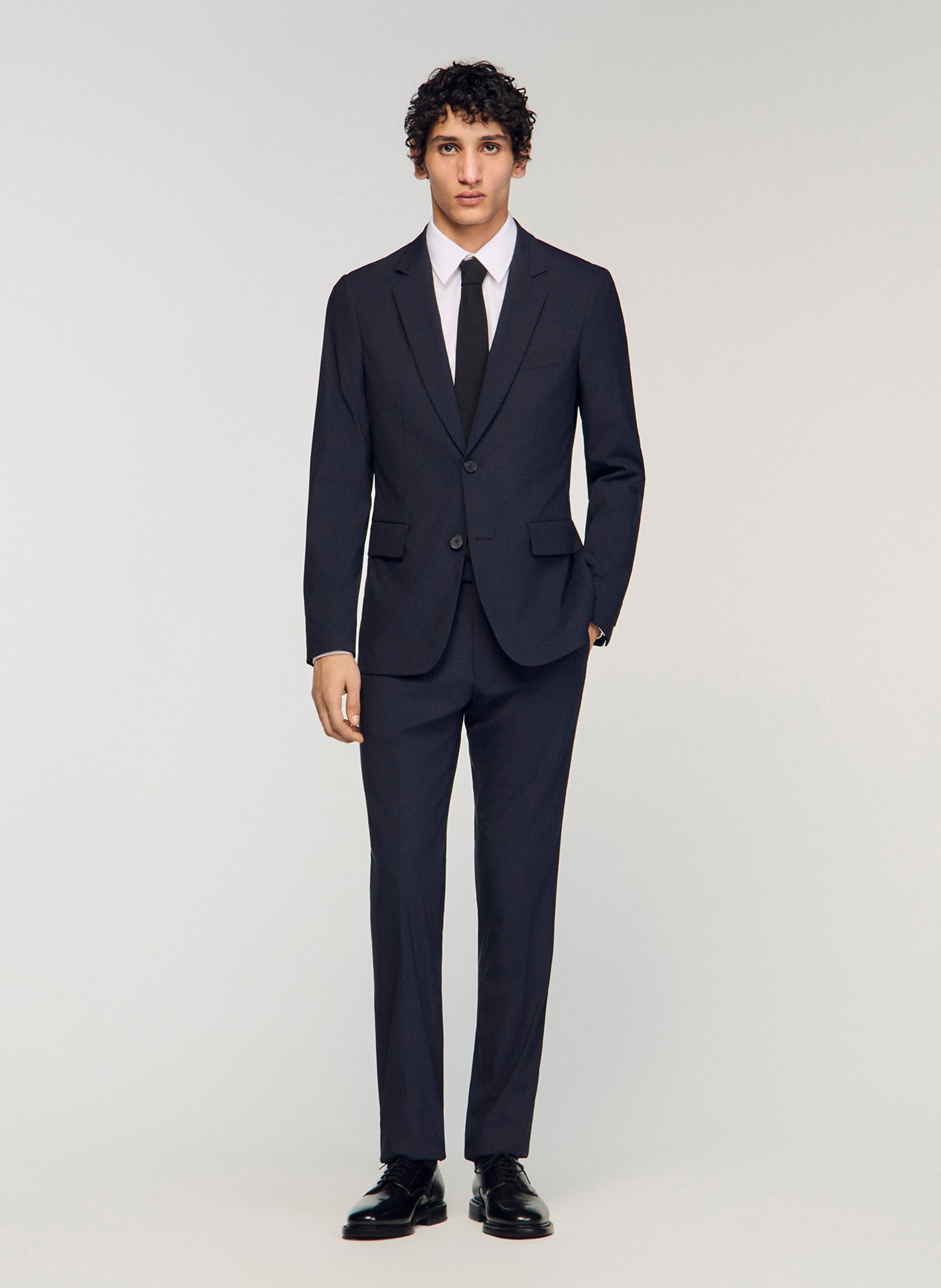 Veste de costume droite en laine mélangée SANDRO Bleu