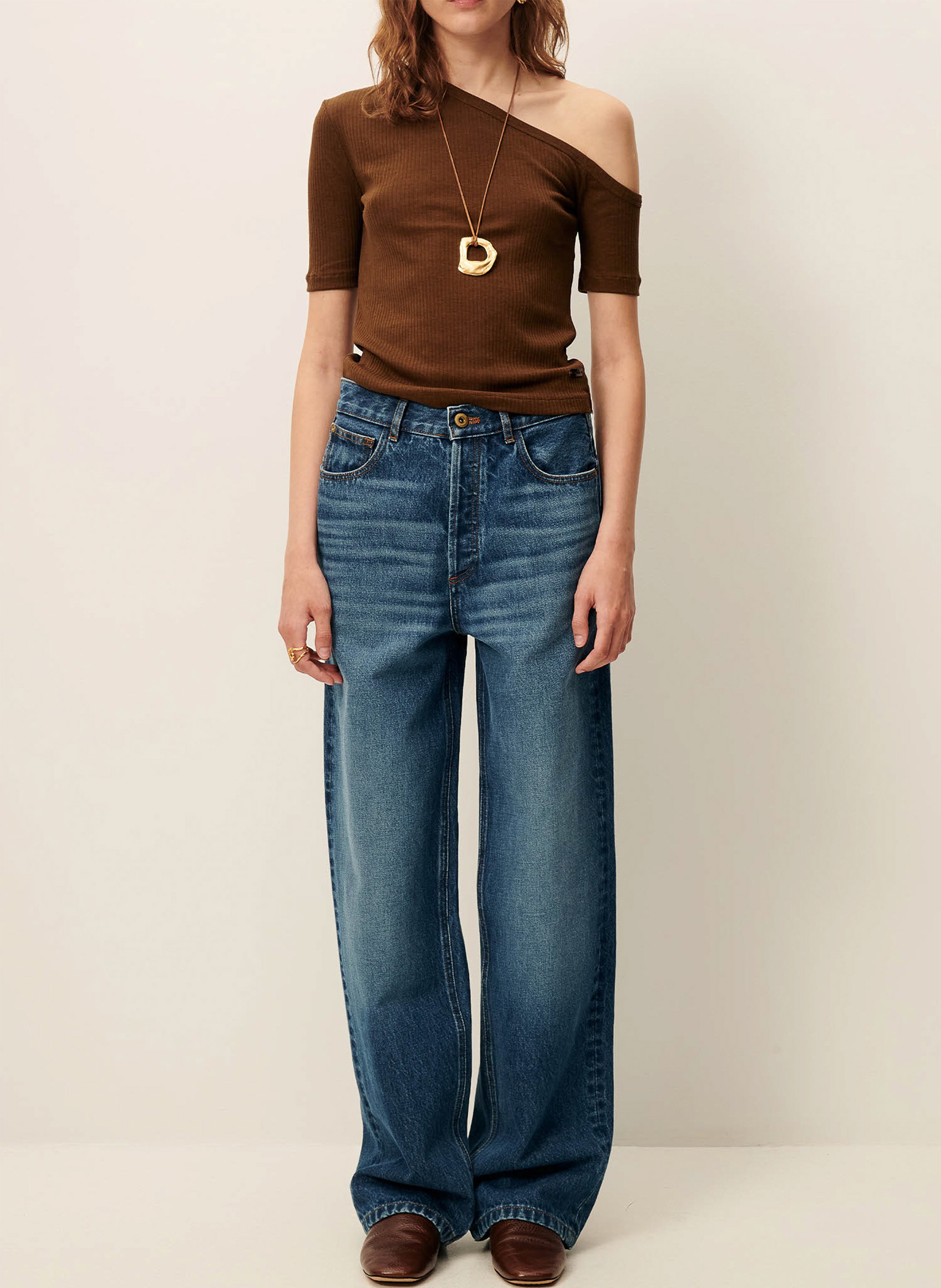 Tee-shirt asymétrique ajusté uni soline SESSUN Marron