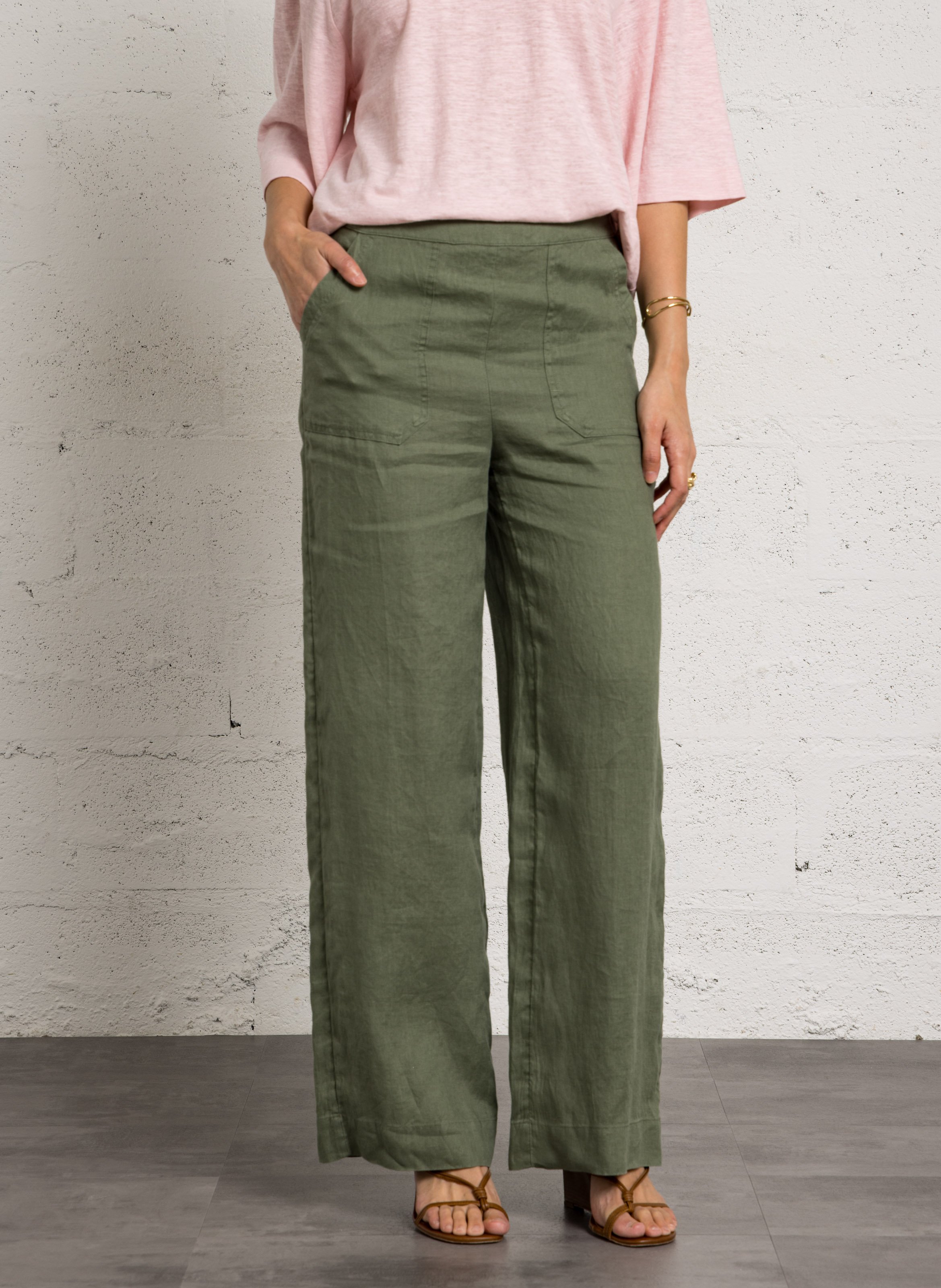 Pantalon large en lin terry MAISON 123 Vert