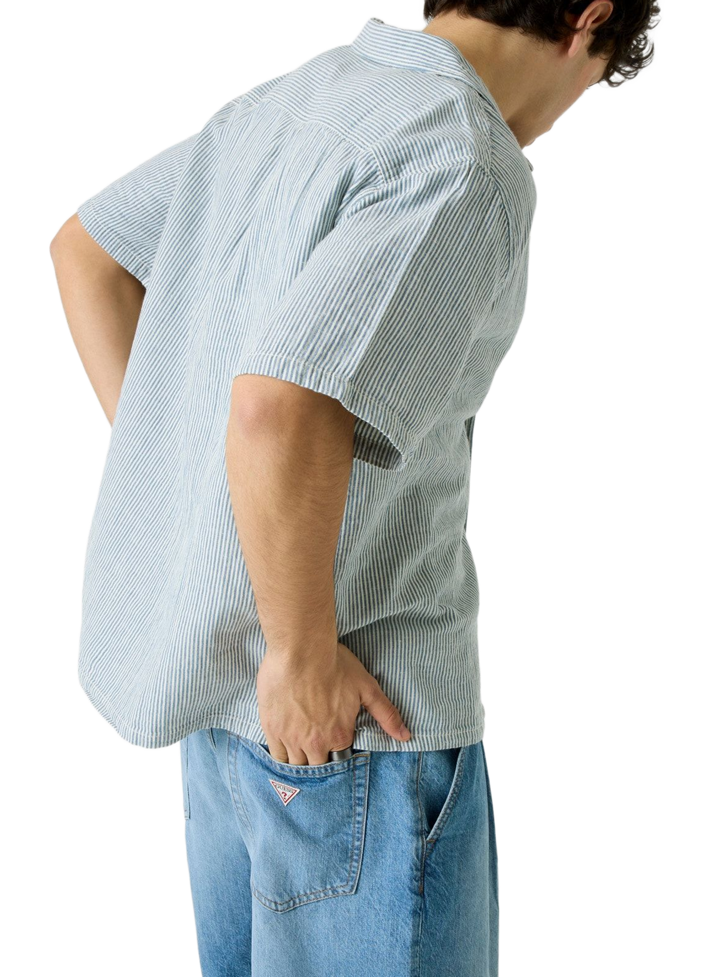 Short-sleeve striped shirt in cotton and linen GUESS Beige