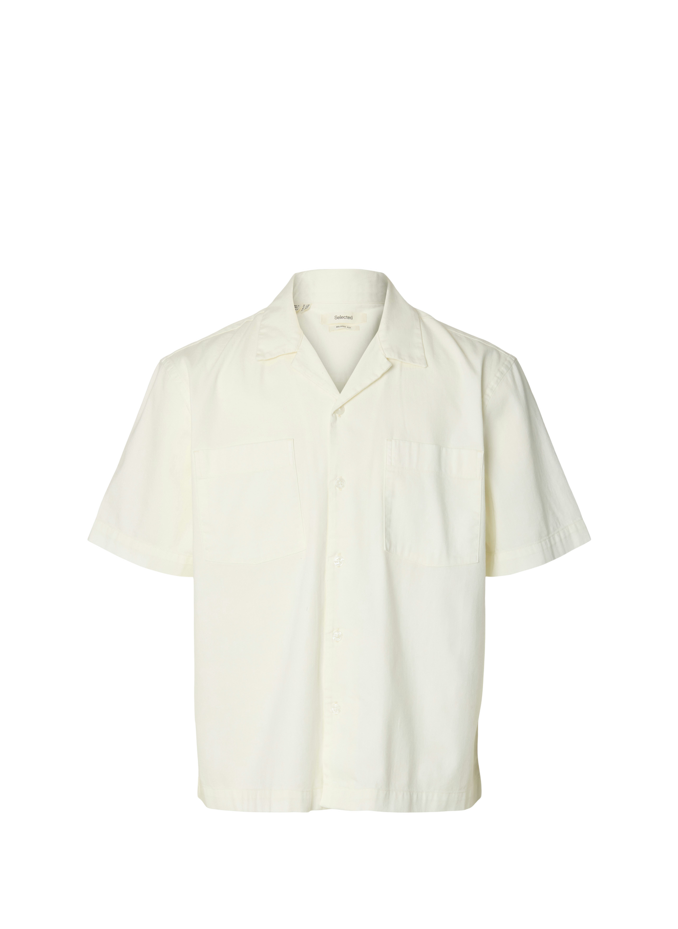 Short-sleeved Cuban collar shirt in cotton SELECTED Beige