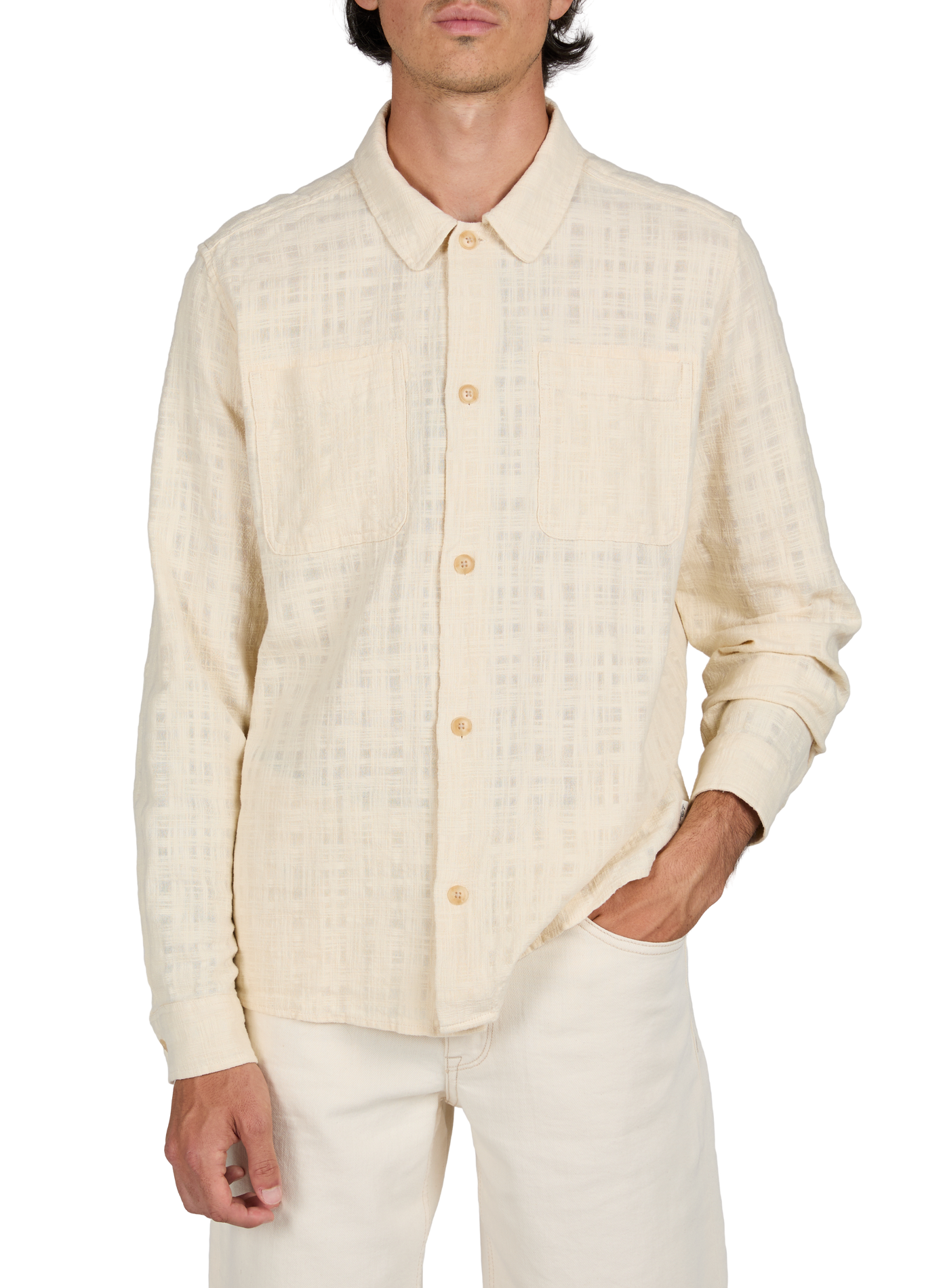 Straight shirt in cotton jacquard check pattern LES DEUX Beige