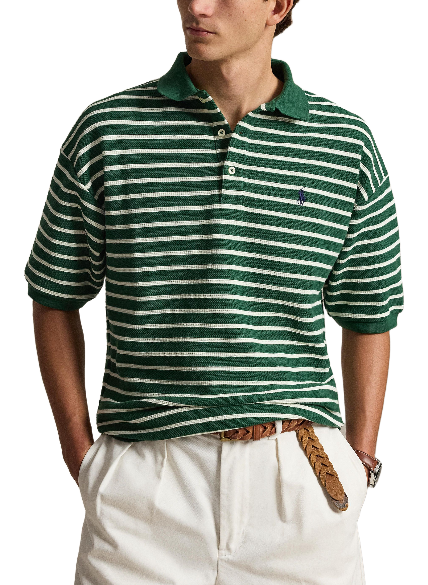 Short-sleeved striped cotton polo POLO RALPH LAUREN Green