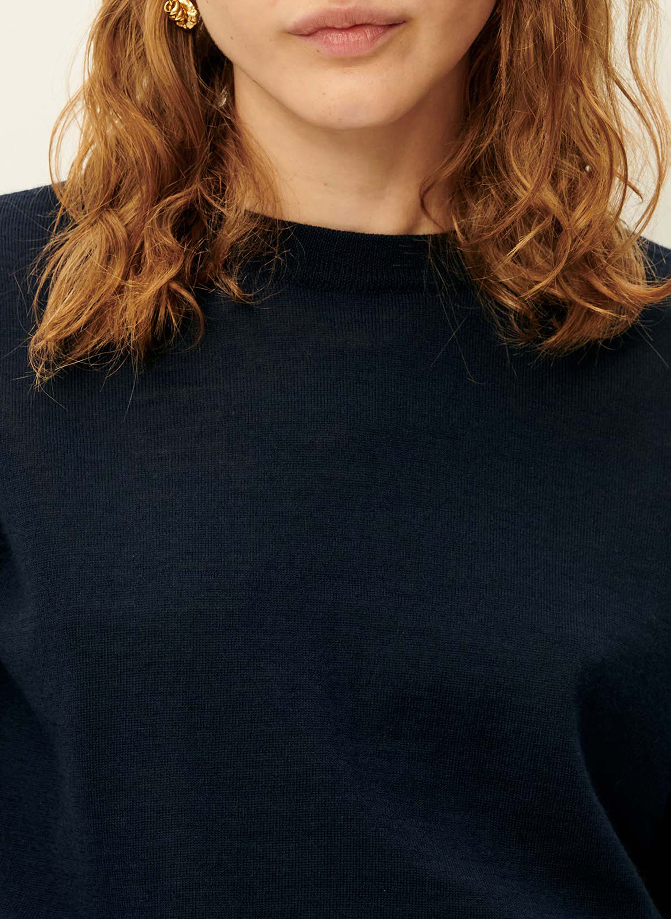 Pull col rond en laine teshima SESSUN Bleu