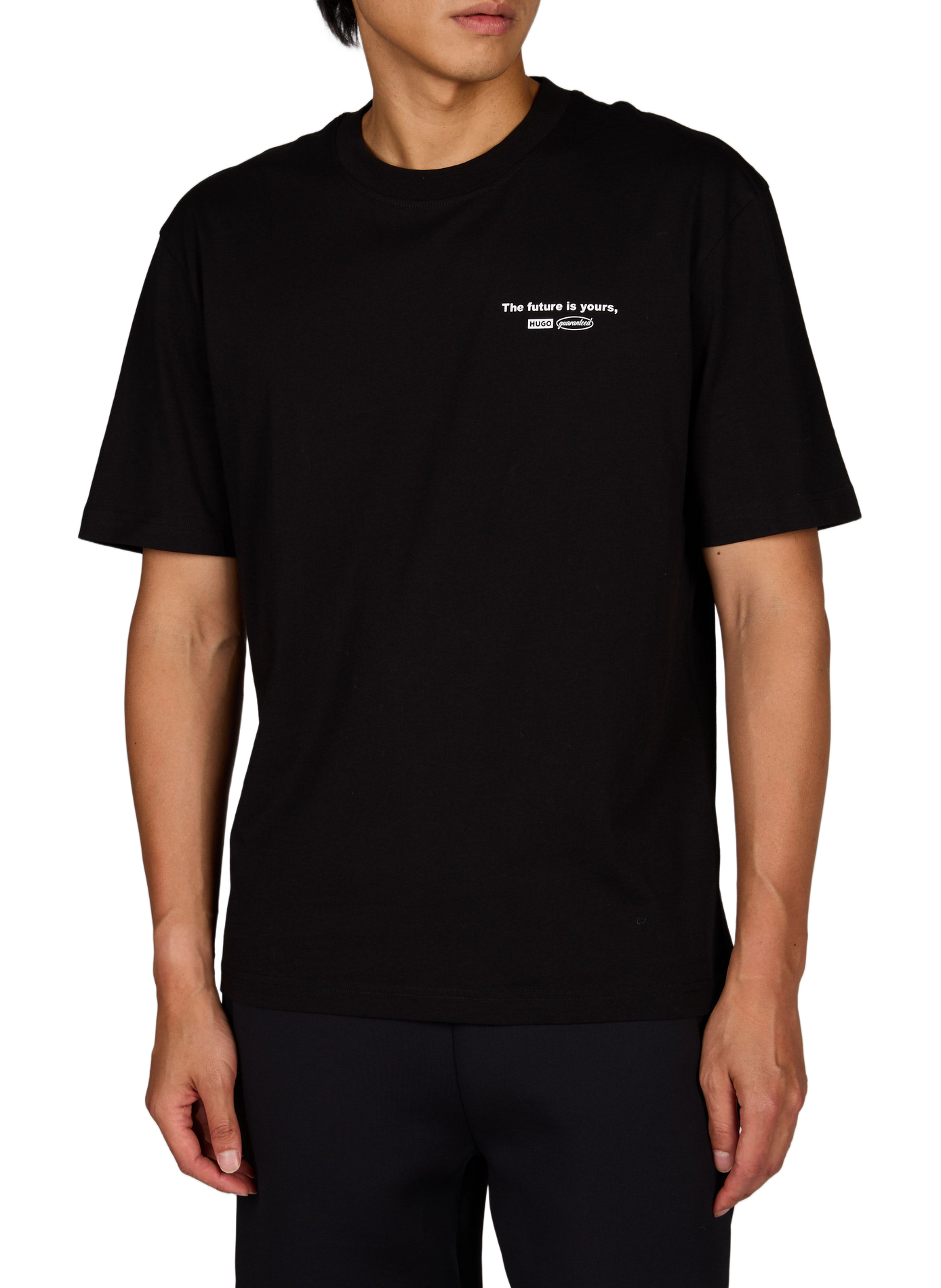 Oversized round neck cotton t-shirt HUGO BLUE Black