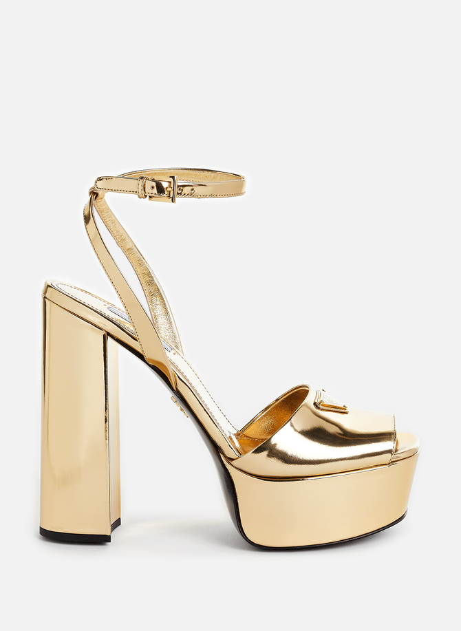 Metallic leather heeled sandals PRADA