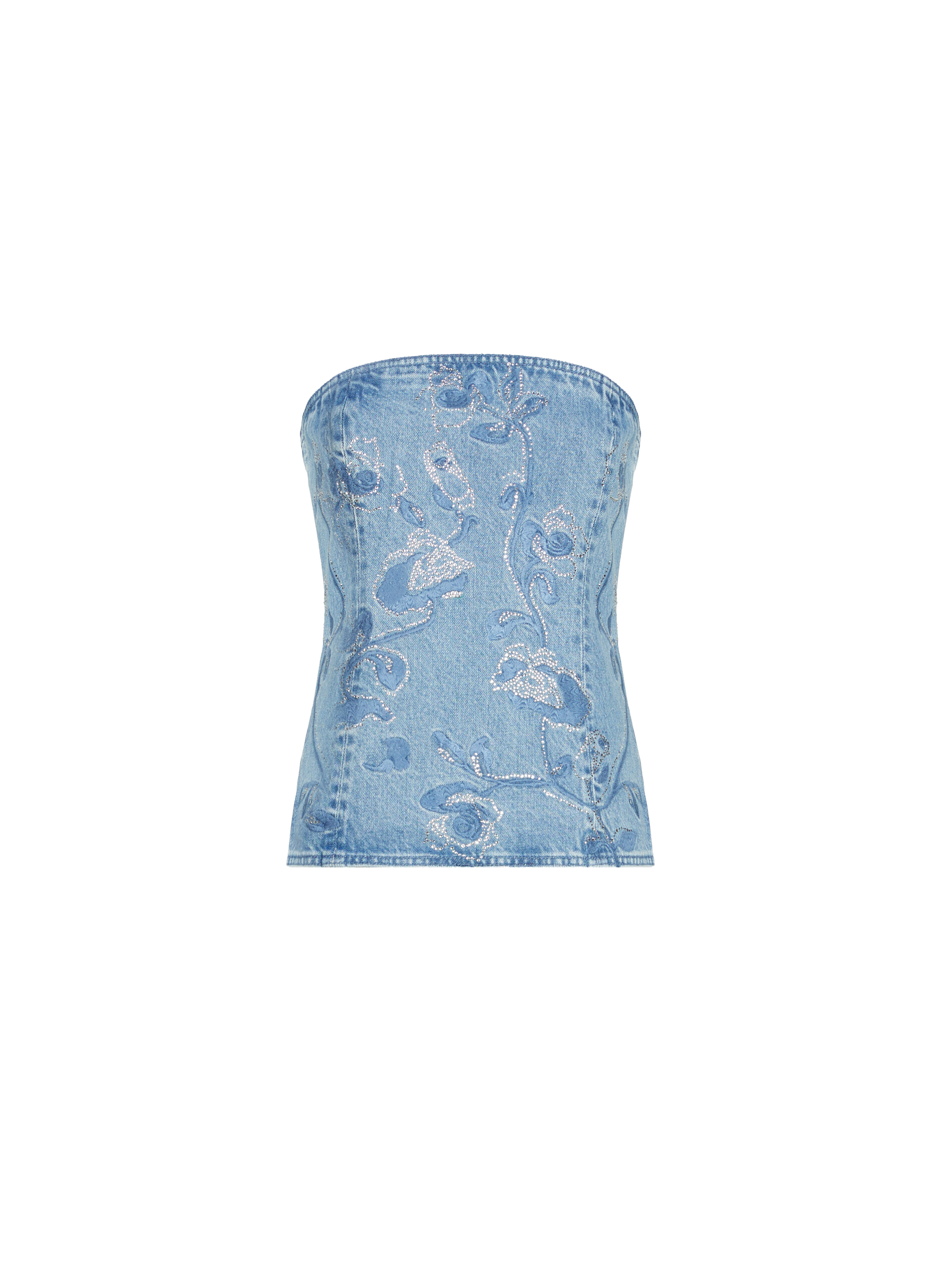 Top bustier Rhinestone en jean ROTATE Bleu