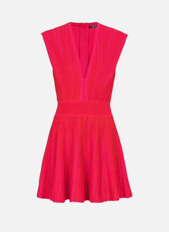 Robe patineuse en maille bicolore Rose by BALMAIN BALMAIN Robe patineuse en maille bicolore Rose