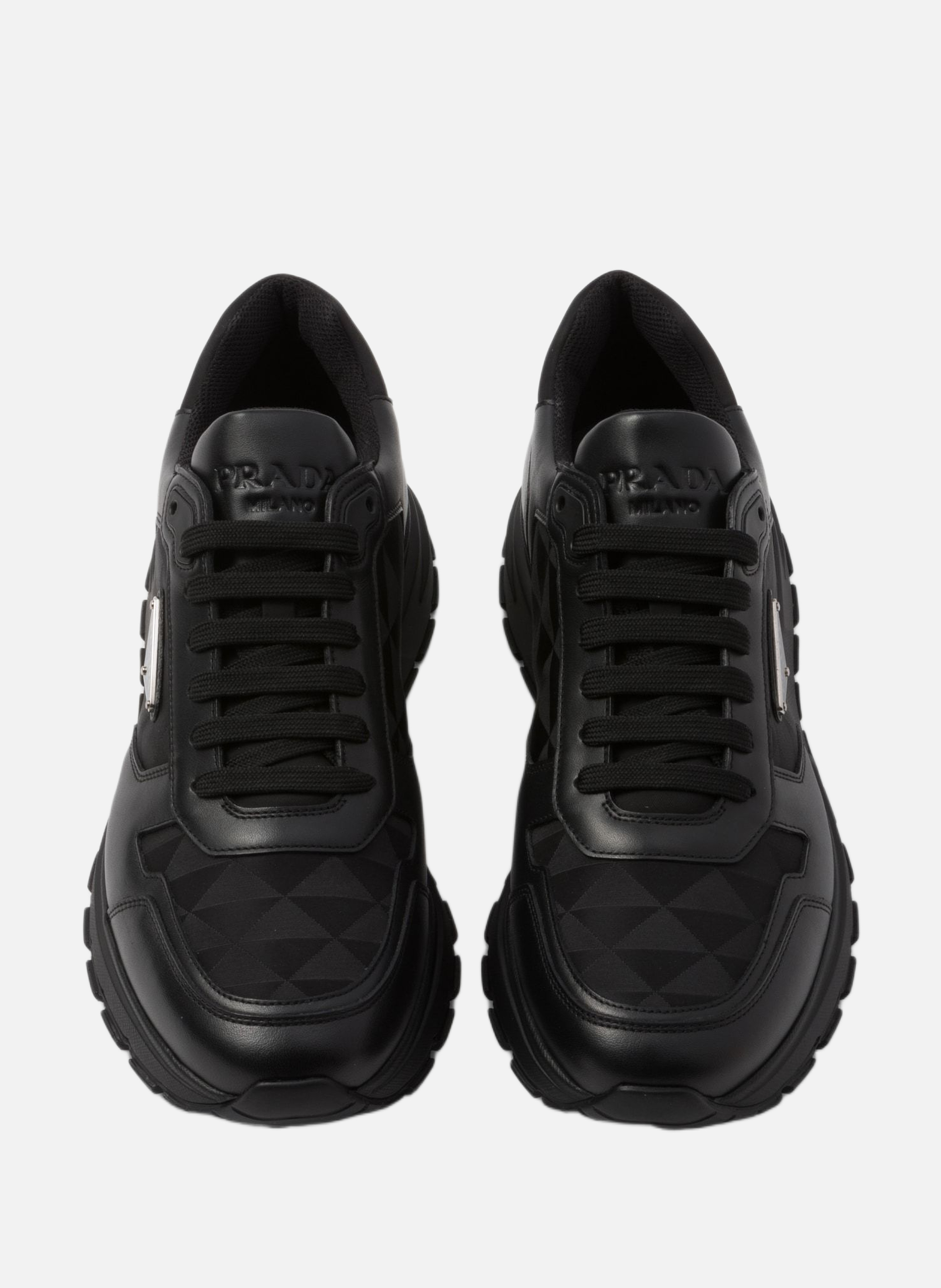 Baskets montantes en cuir et re-nylon PRADA Noir