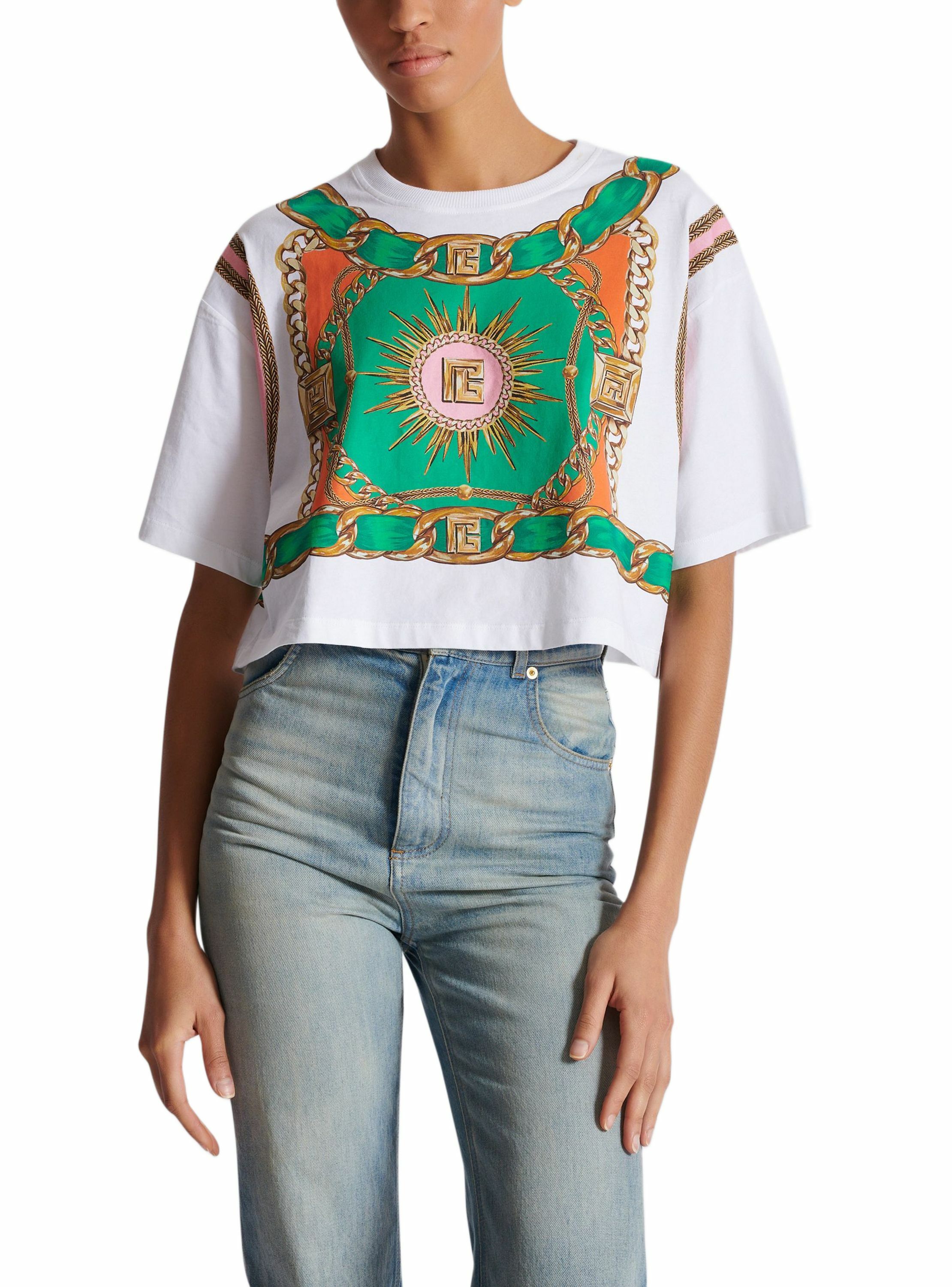 T-shirt court imprimé balmain foulard BALMAIN Multicolore