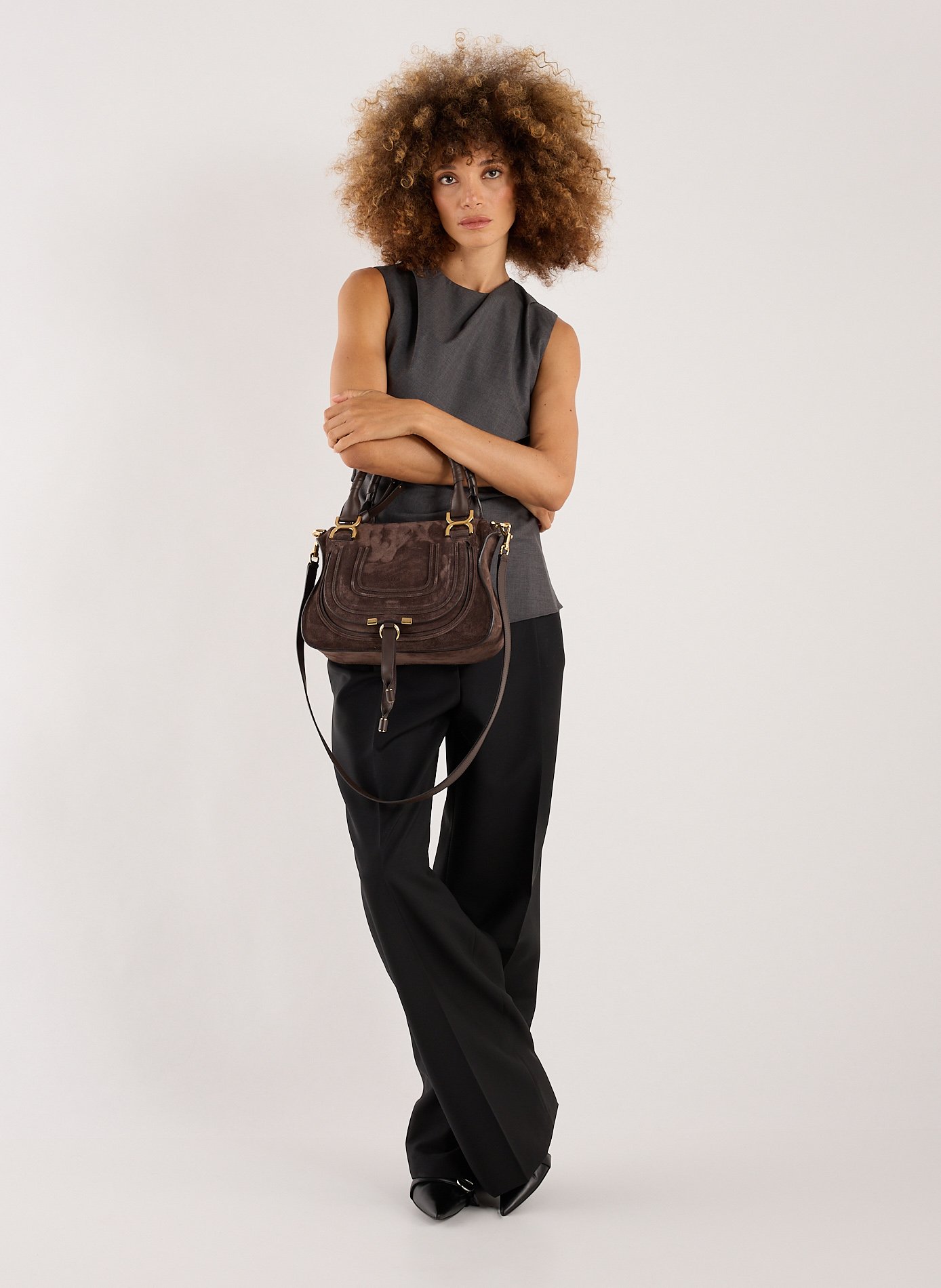 Sac à main Marcie en cuir suédé CHLOÉ Marron