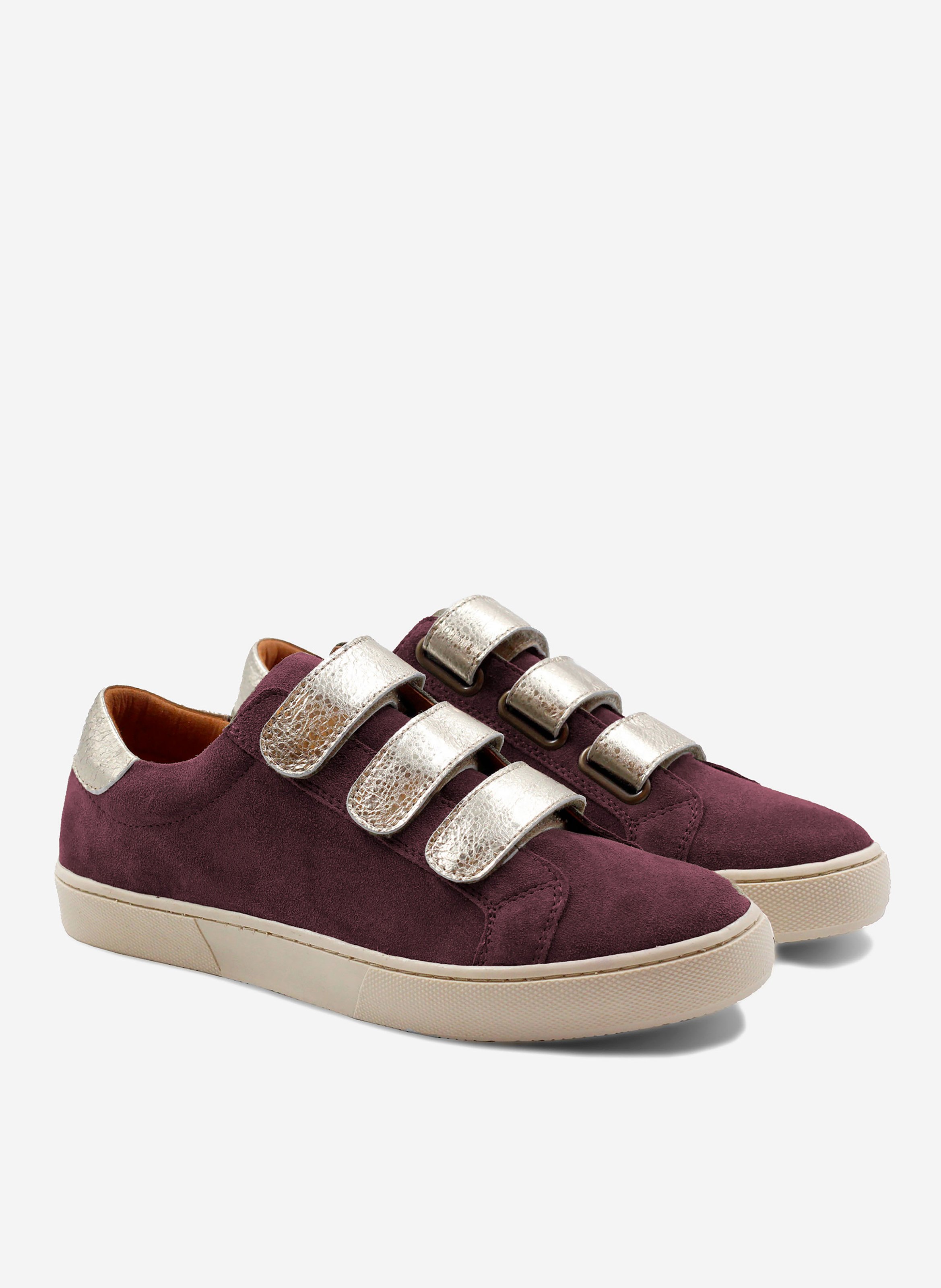 Baskets à scratch cuir daim JULES & JENN Rouge