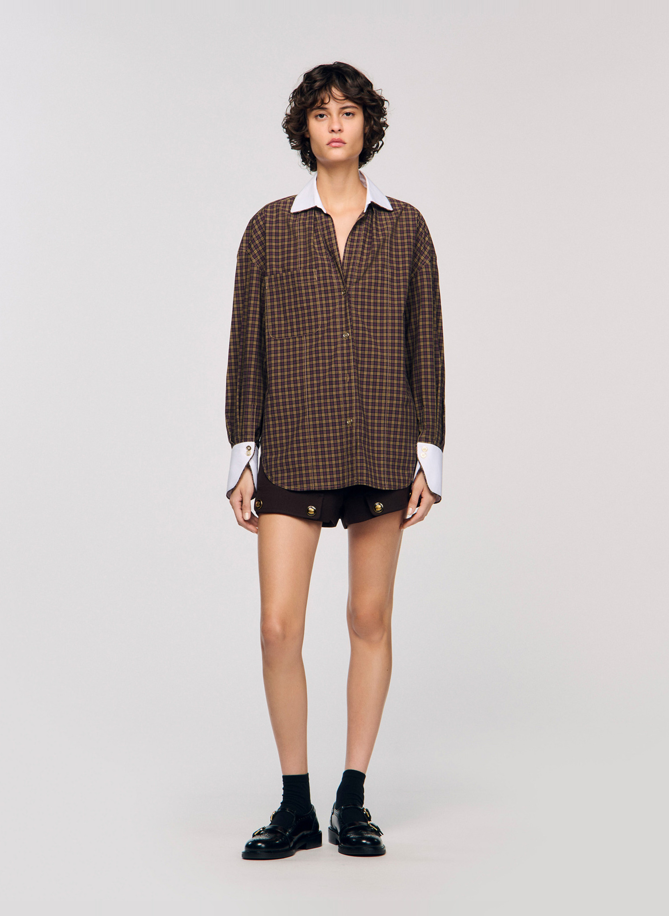 Chemise col classique à carreaux SANDRO Rouge