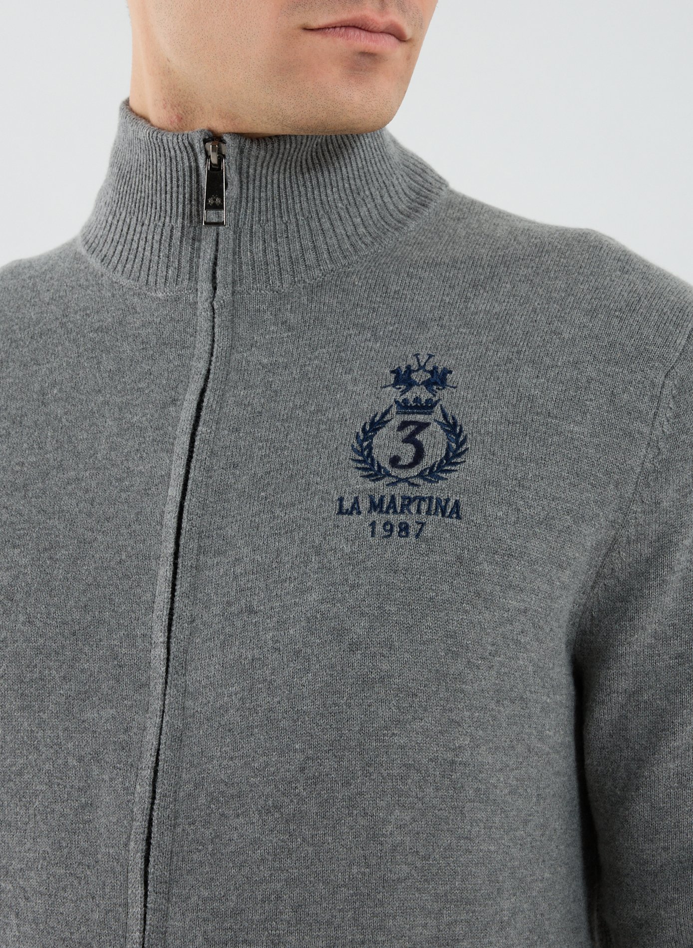 Pull à glissière en coton et laine LA MARTINA Gris