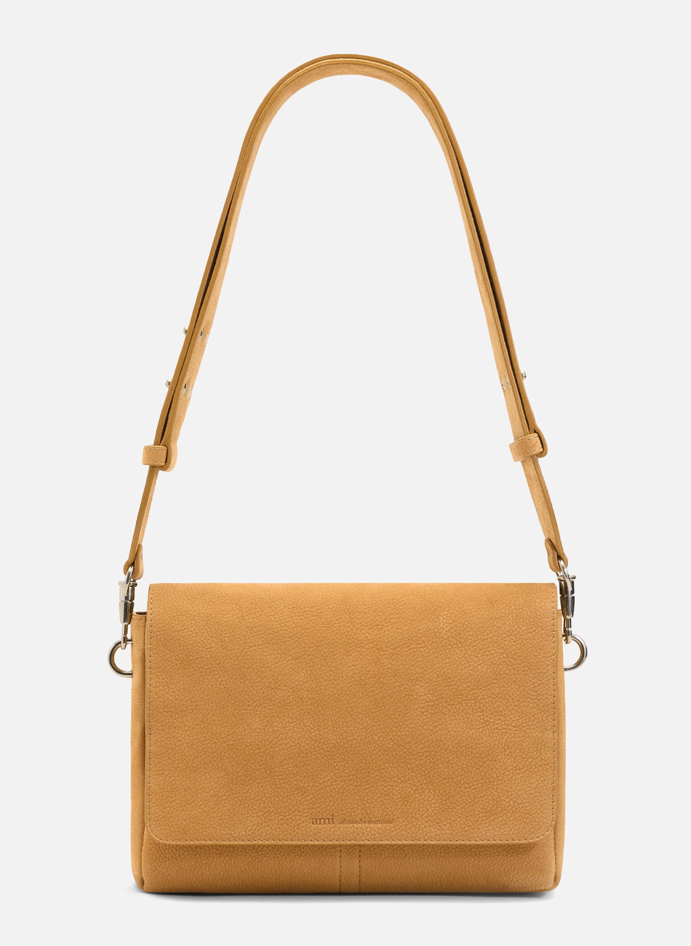 Sac messenger à rabat carrousel unisexe en cuir de vache AMI PARIS Jaune