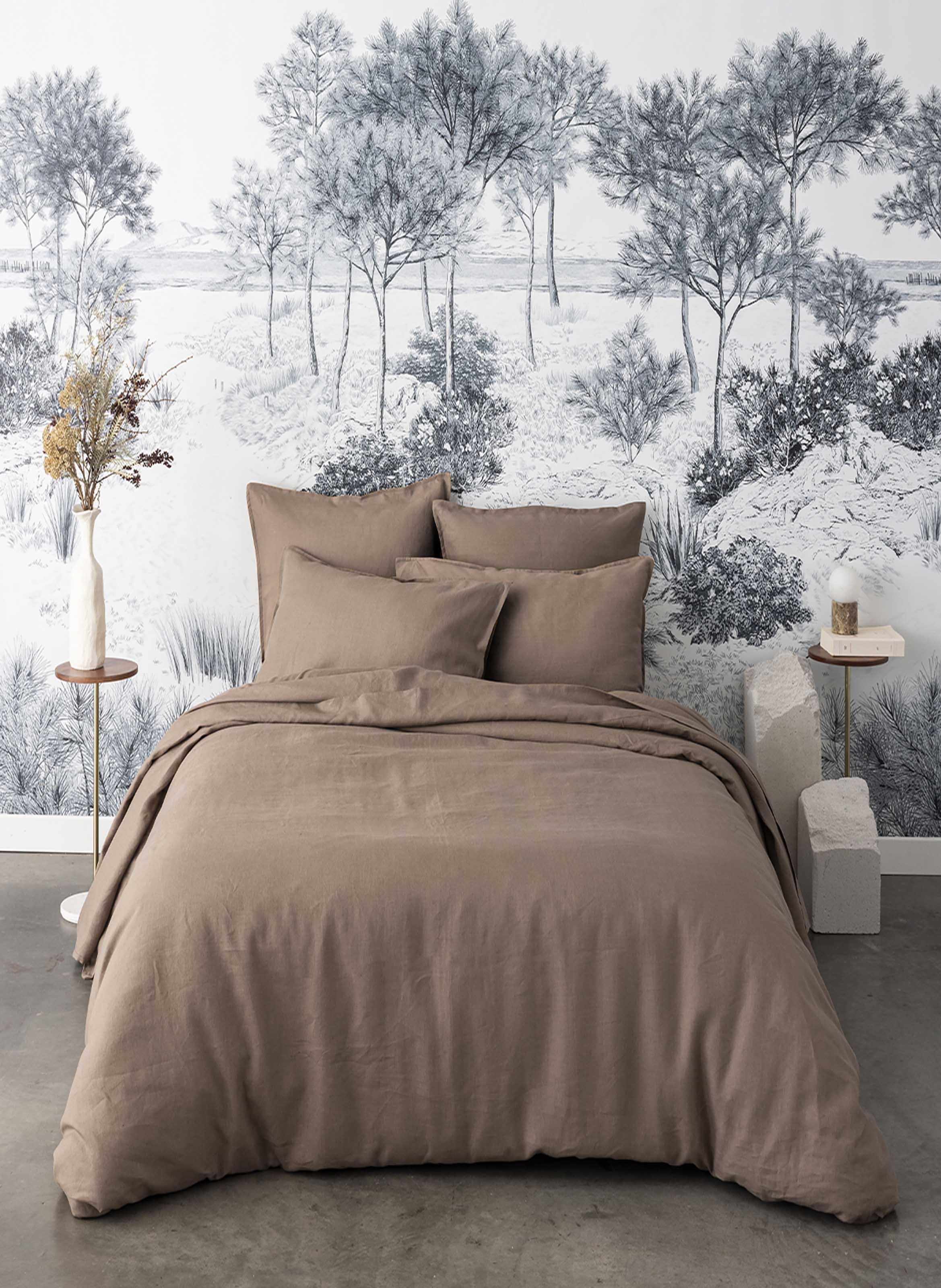 Drap housse uni en lin lavé, nouvelle vague ALEXANDRE TURPAULT Marron