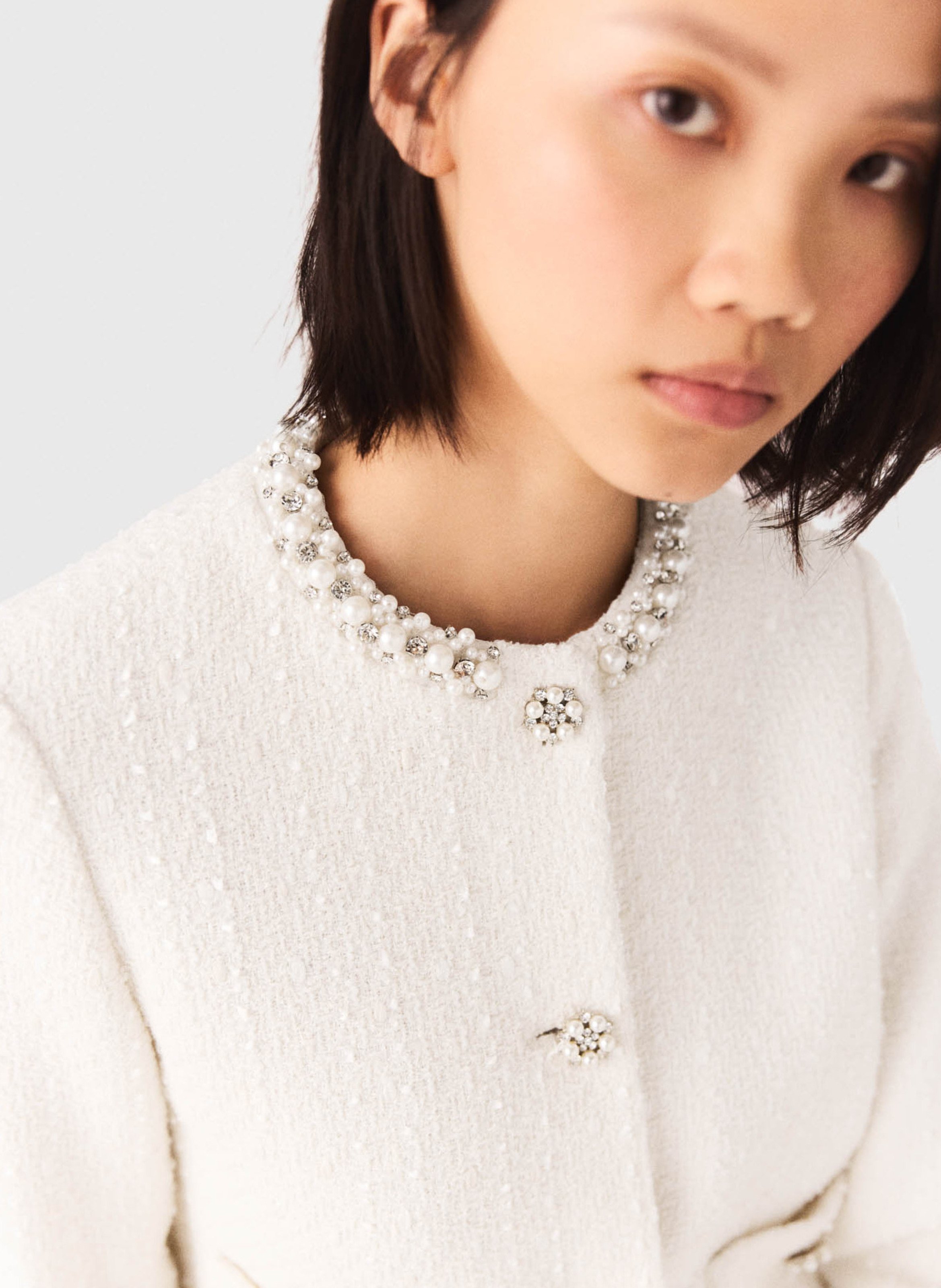 Veste col rond en coton mélangé MAJE Beige