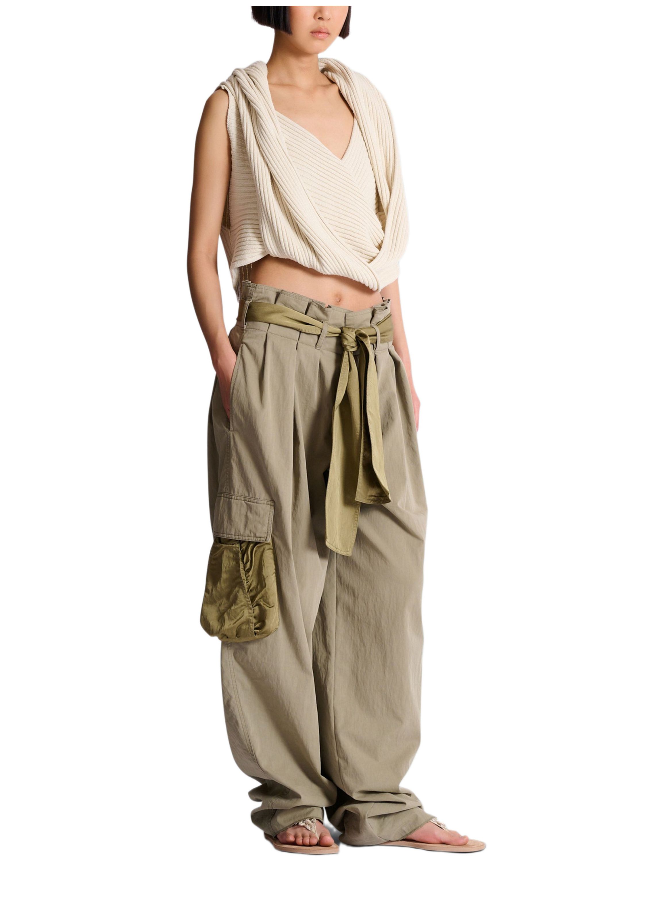 Pantalon taille haute en sergé de coton BALMAIN Vert