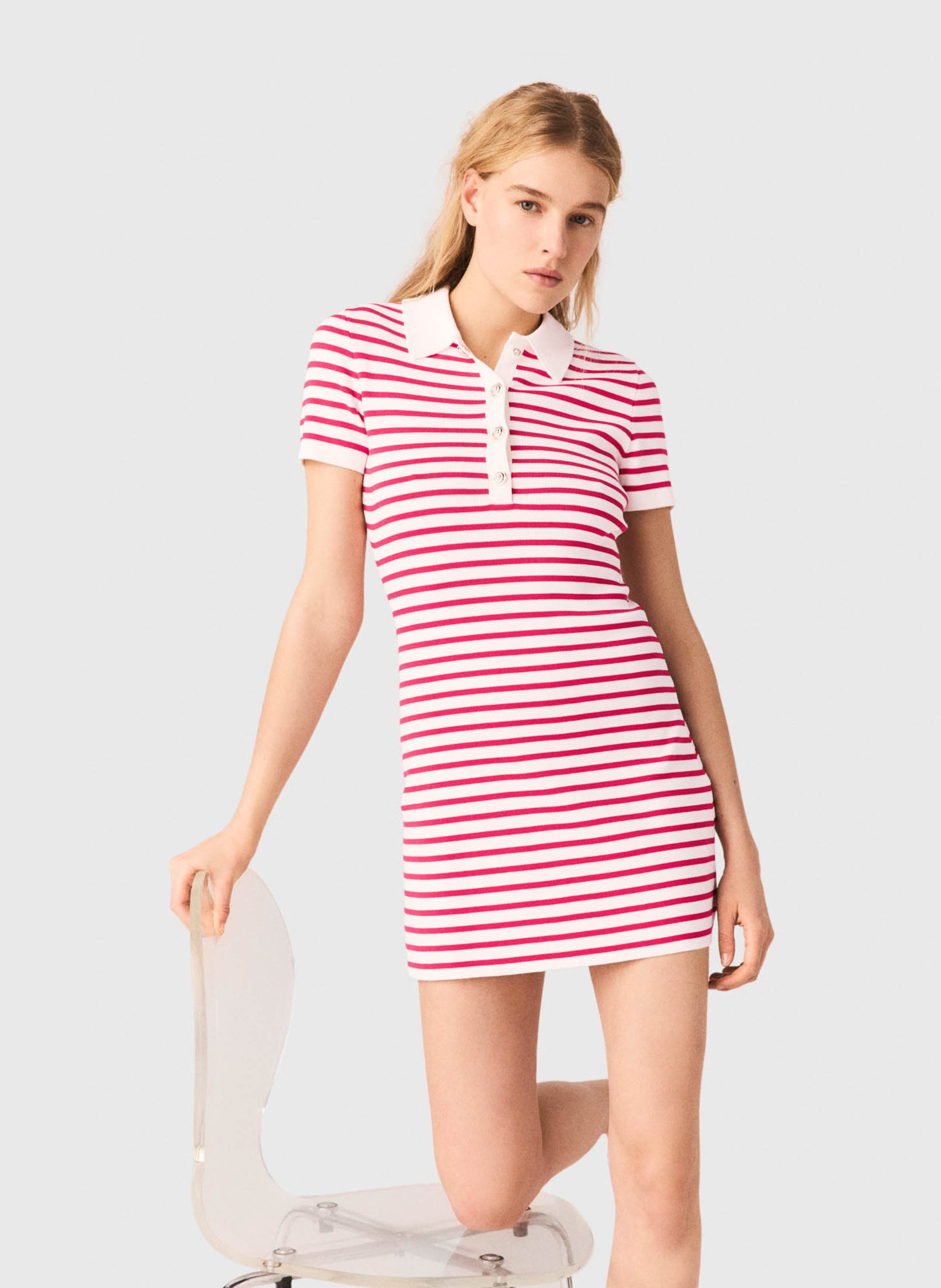 Robe courte col polo à rayures MAJE Rouge