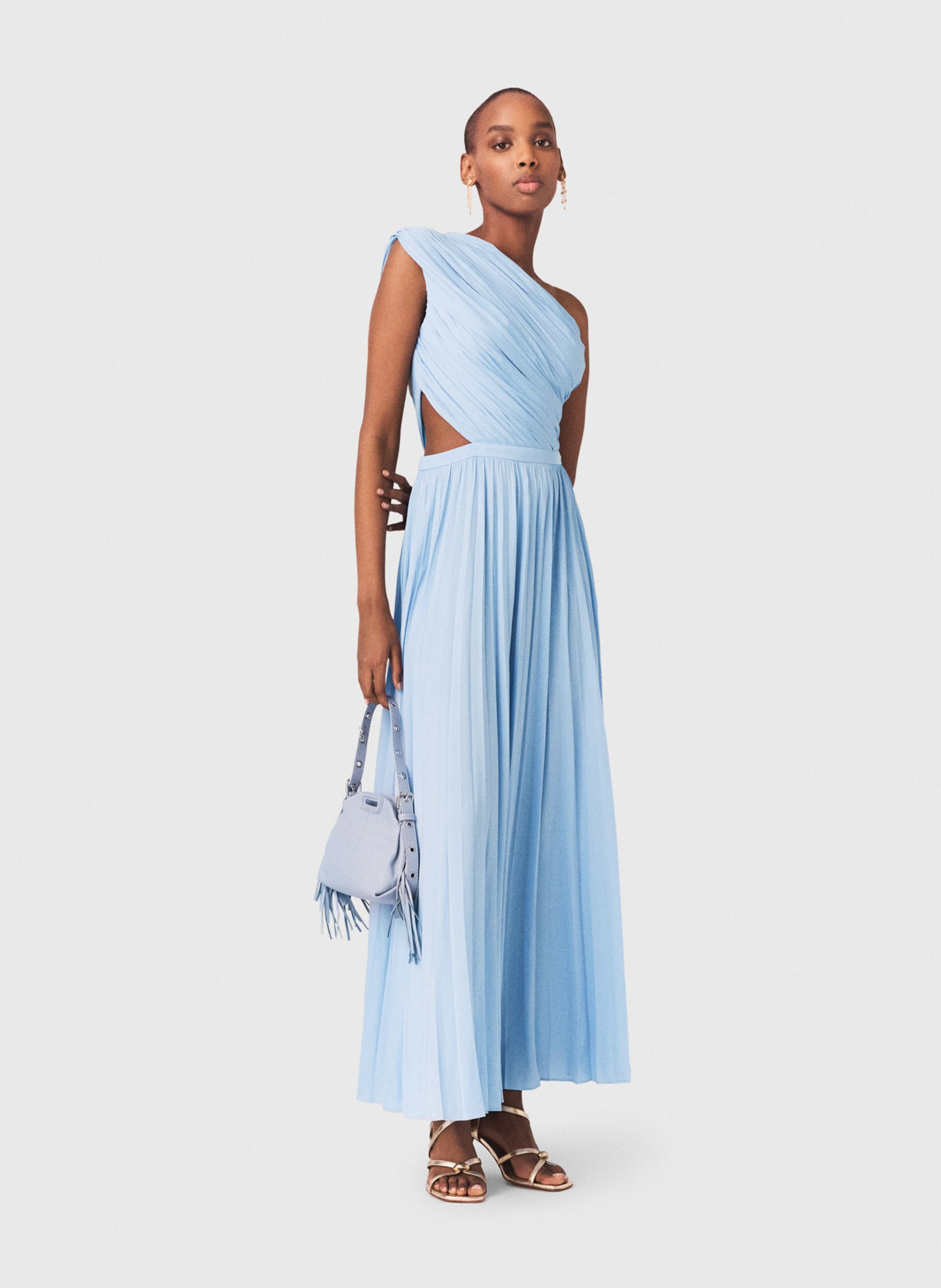 Robe longue asymétrique évasée MAJE Bleu
