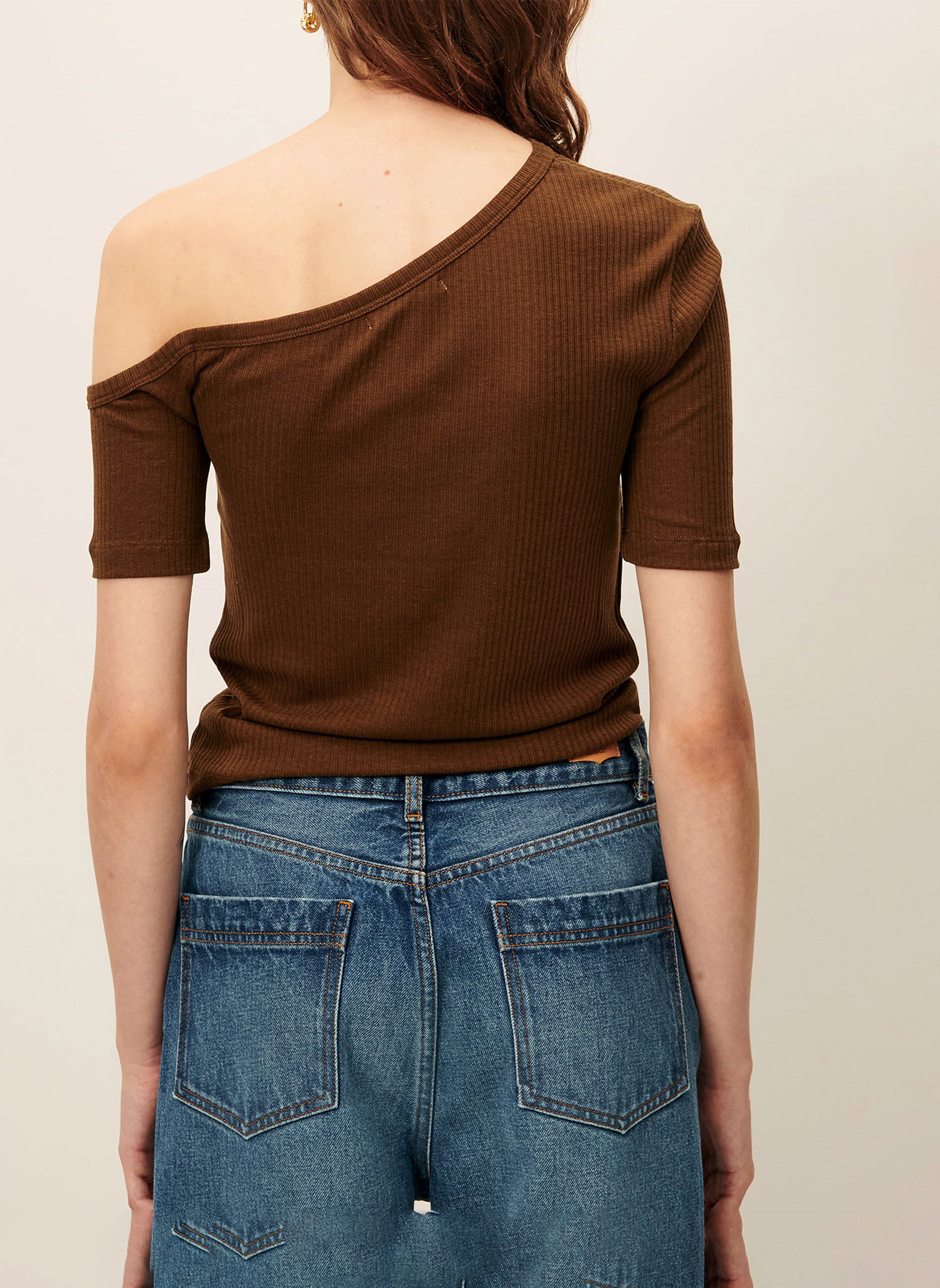 Tee-shirt asymétrique ajusté uni soline SESSUN Marron