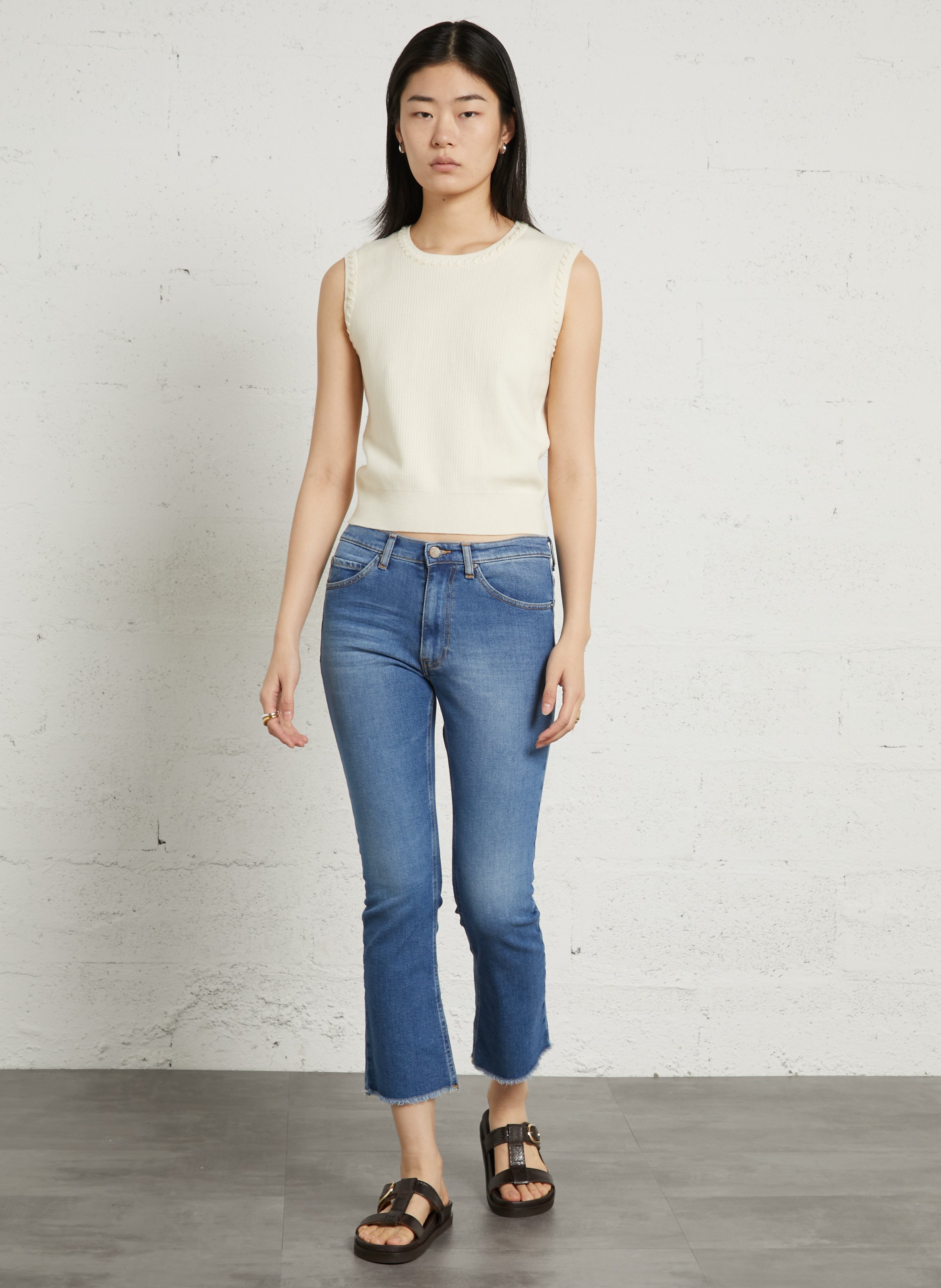 Top droit col rond en coton mélangé priscilla MAISON 123 Blanc