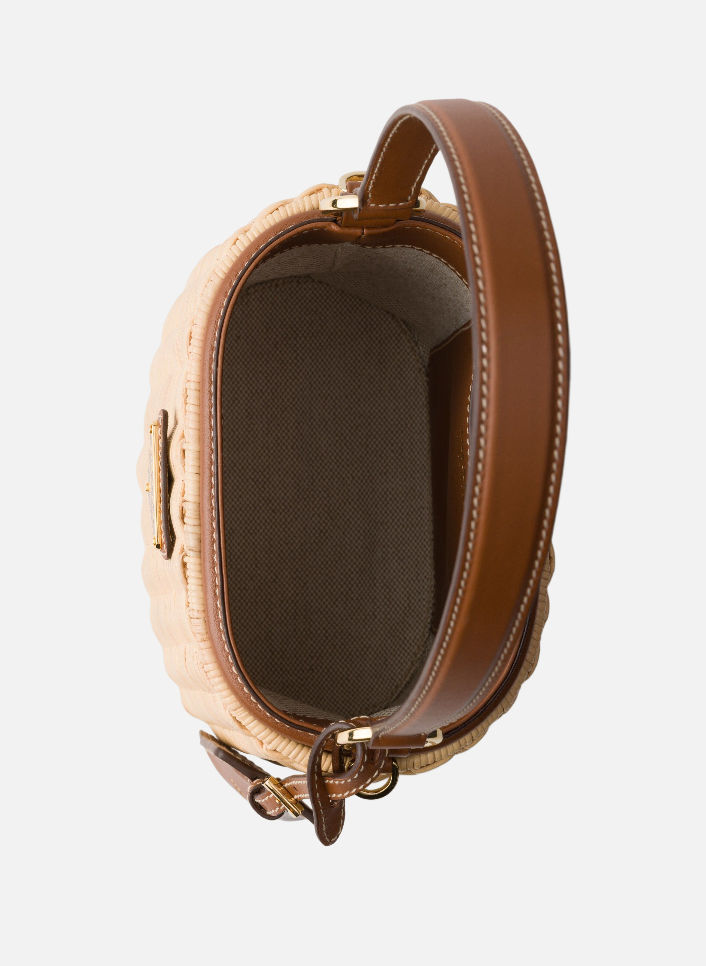 Sac seau en osier et cuir PRADA Beige