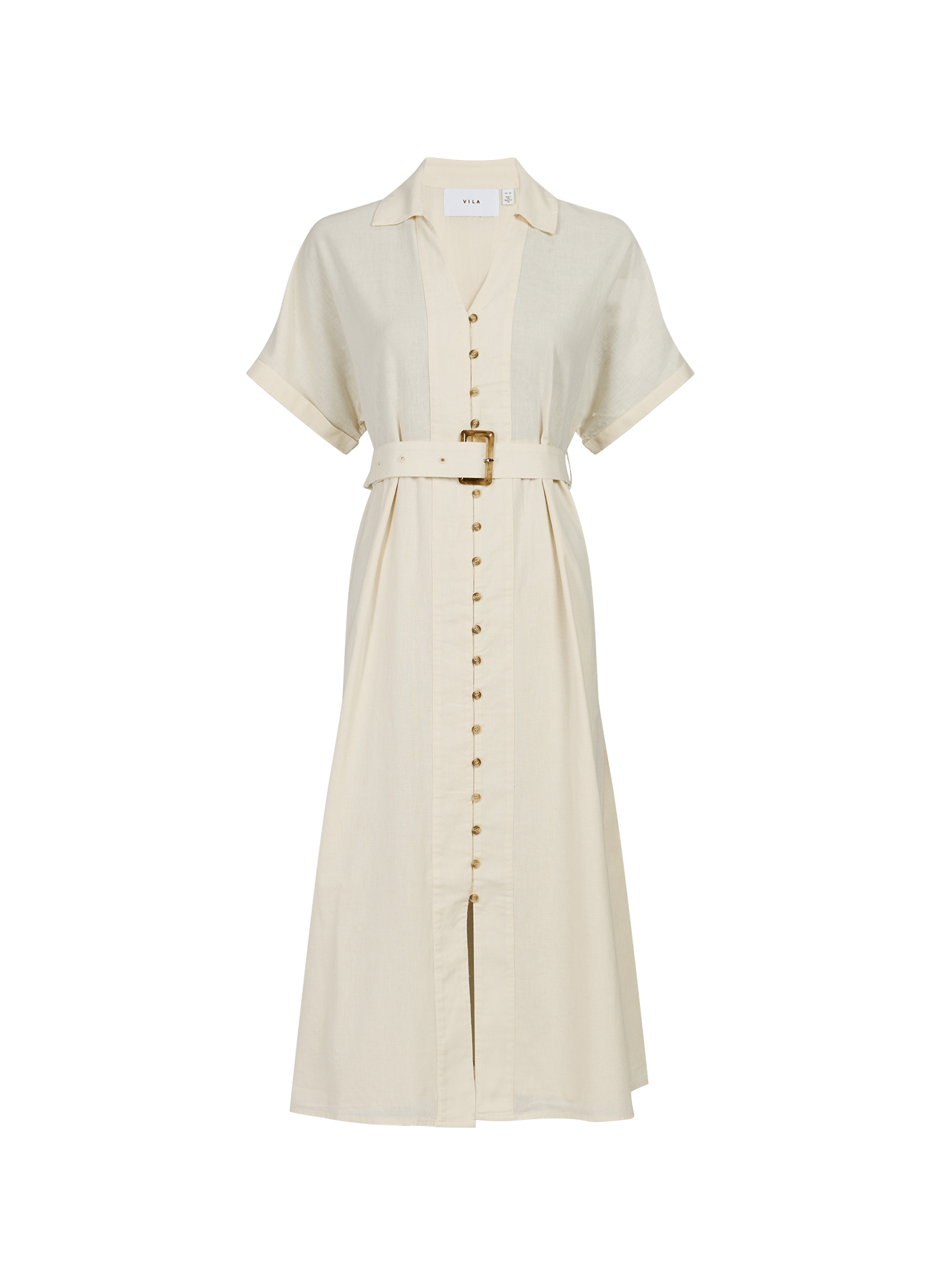 Vilinnen dress with cotton and linen belt VILA Beige