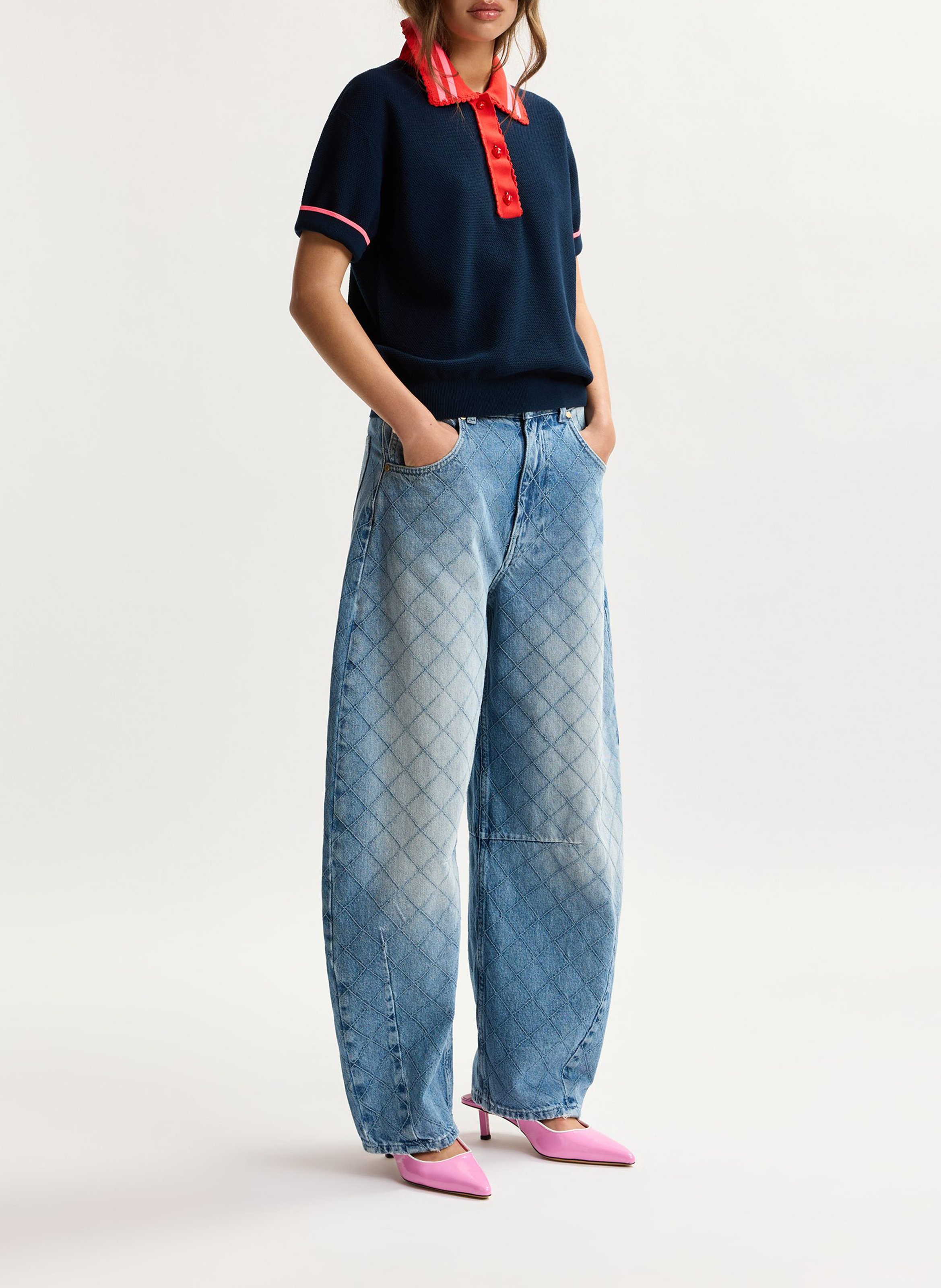 Polo droit en maille kontrast ESSENTIEL ANTWERP Bleu