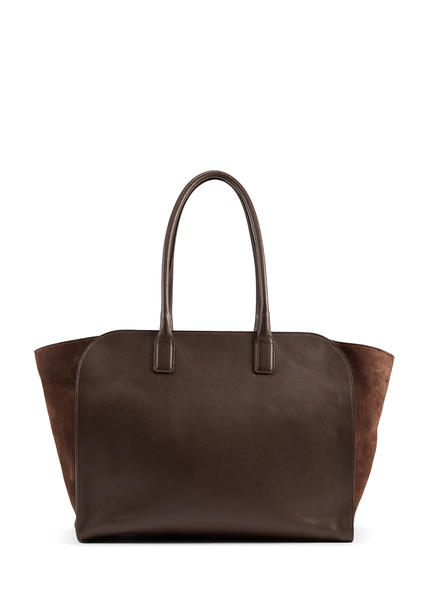 Tote bag with suede panel in grained leather SAISON 1865 Brown