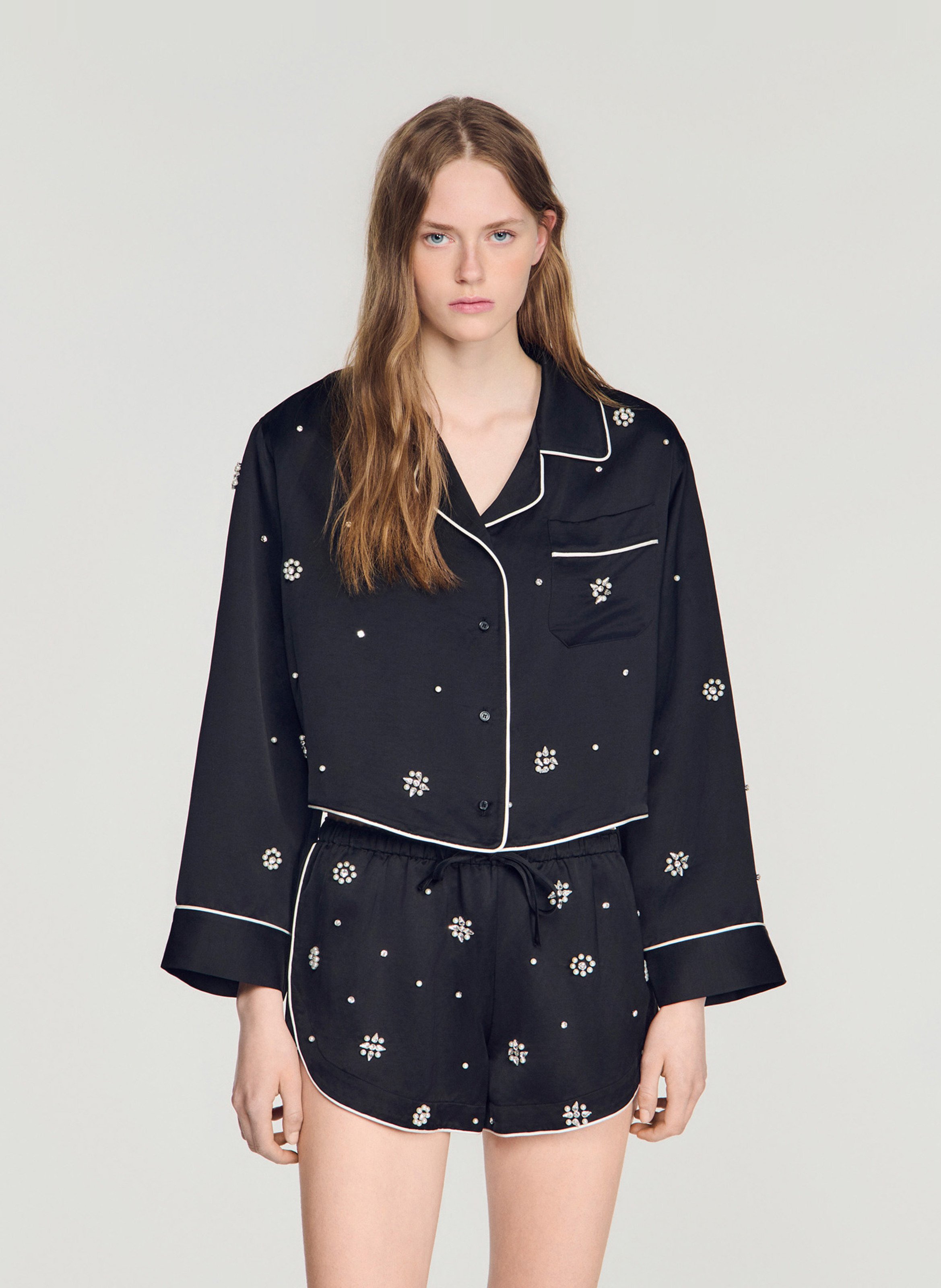 Short large strass et perles SANDRO Noir