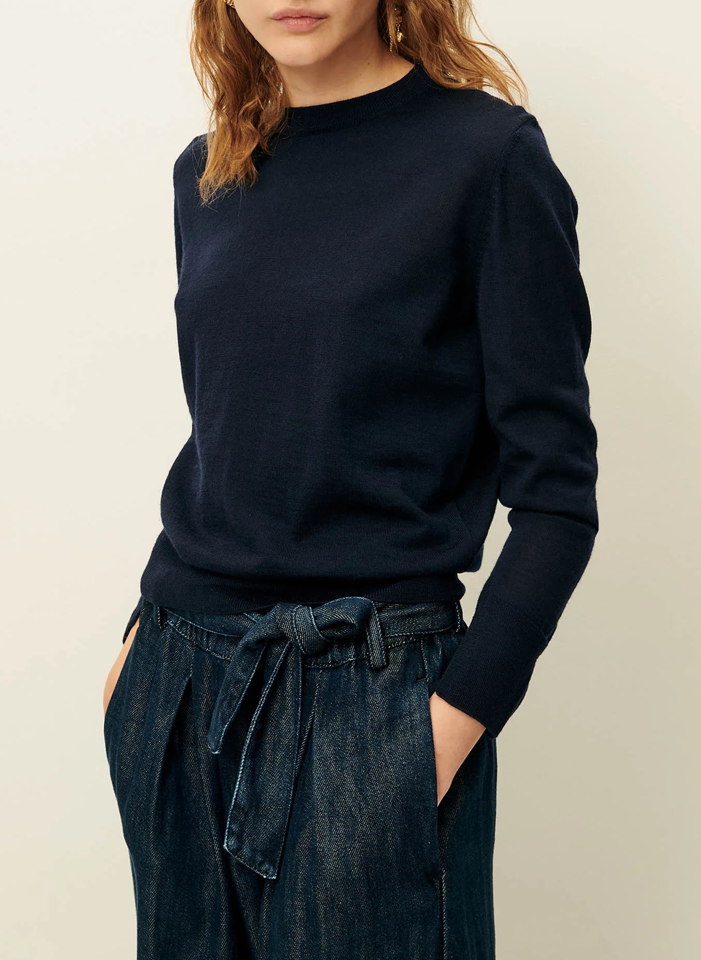 Pull col rond en laine teshima SESSUN Bleu