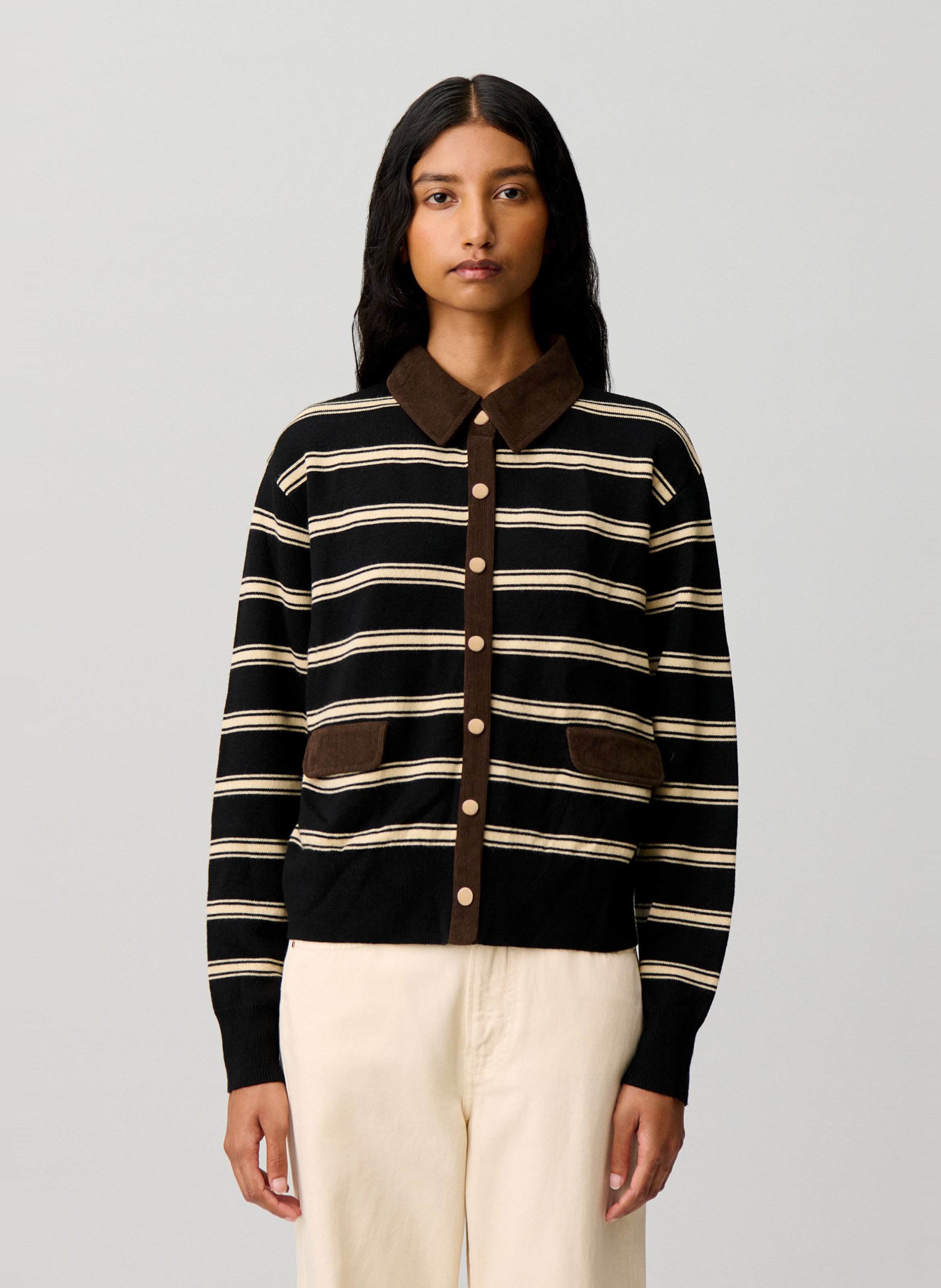 Cardigan col classique à rayures CLAUDIE PIERLOT Noir