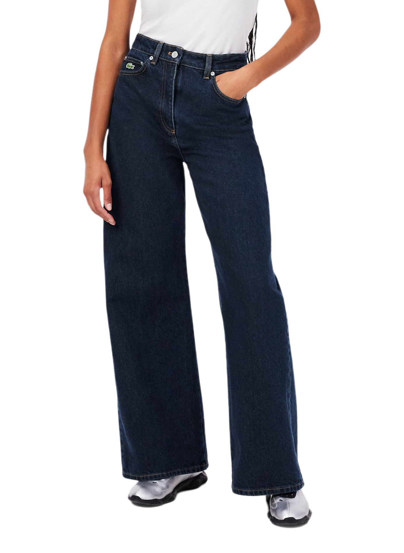 High-waisted wide-leg jeans in cotton denim LACOSTE Blue