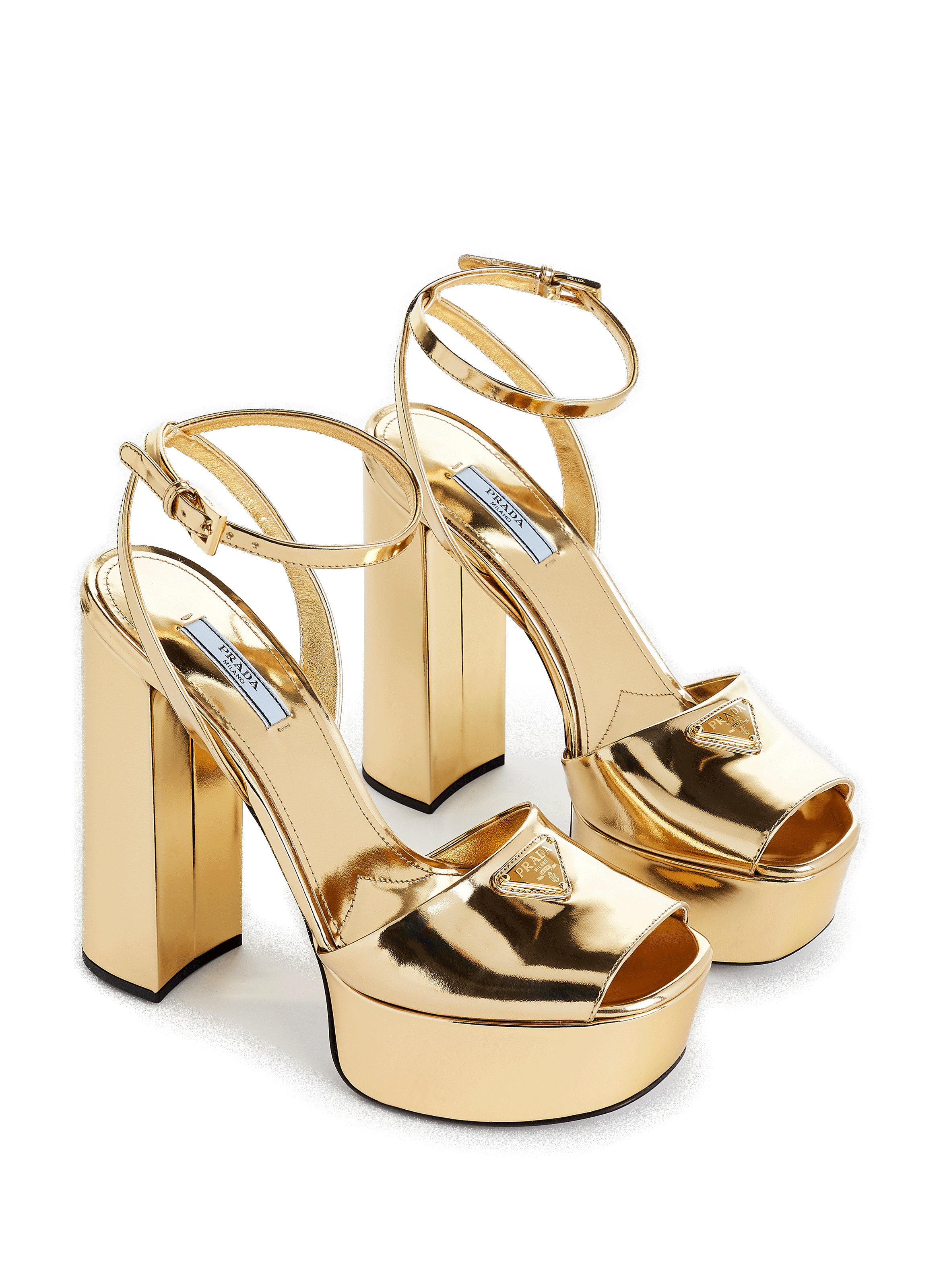 Sandales à talon en cuir métallisé