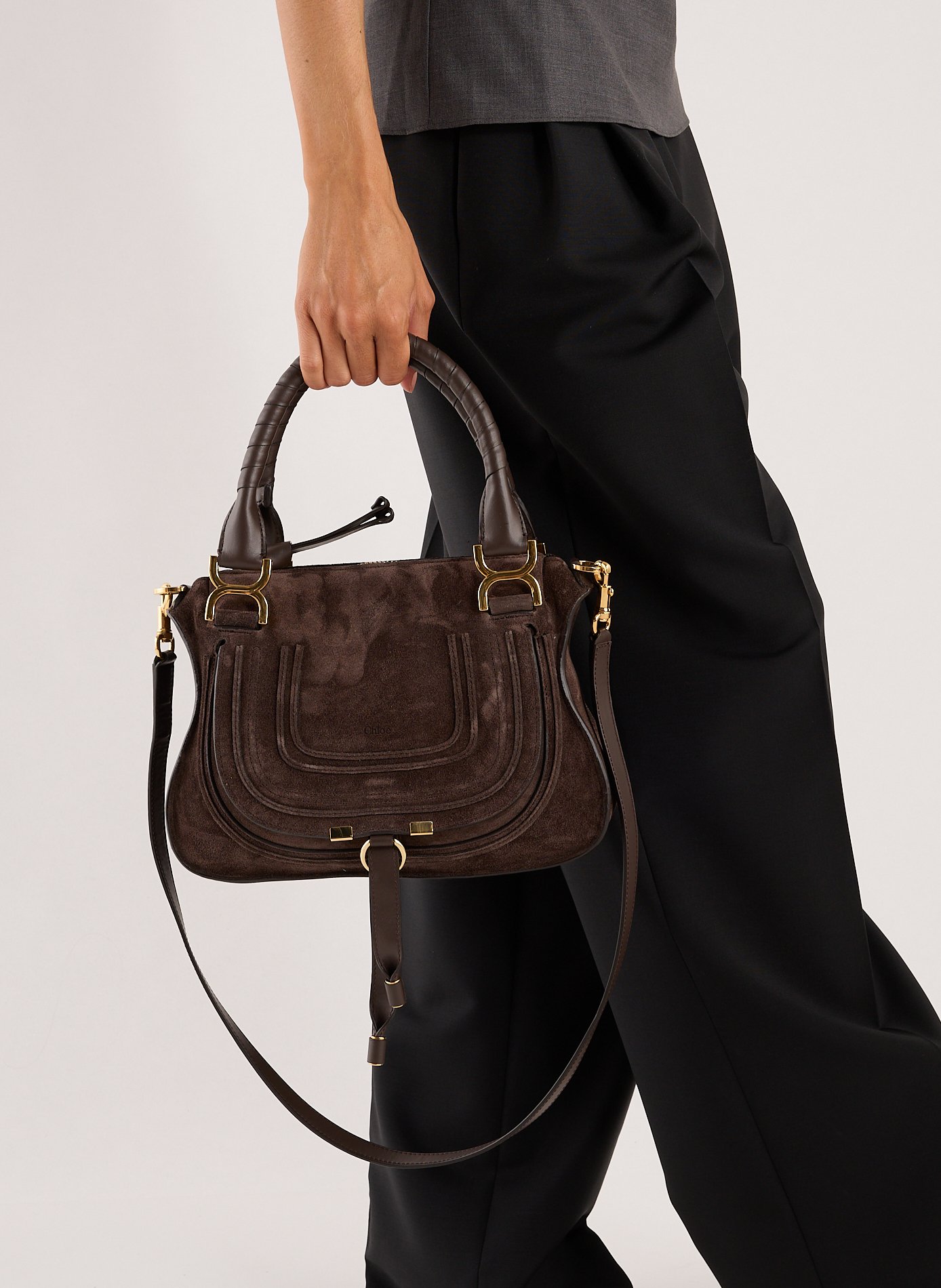 Sac à main Marcie en cuir suédé CHLOÉ Marron