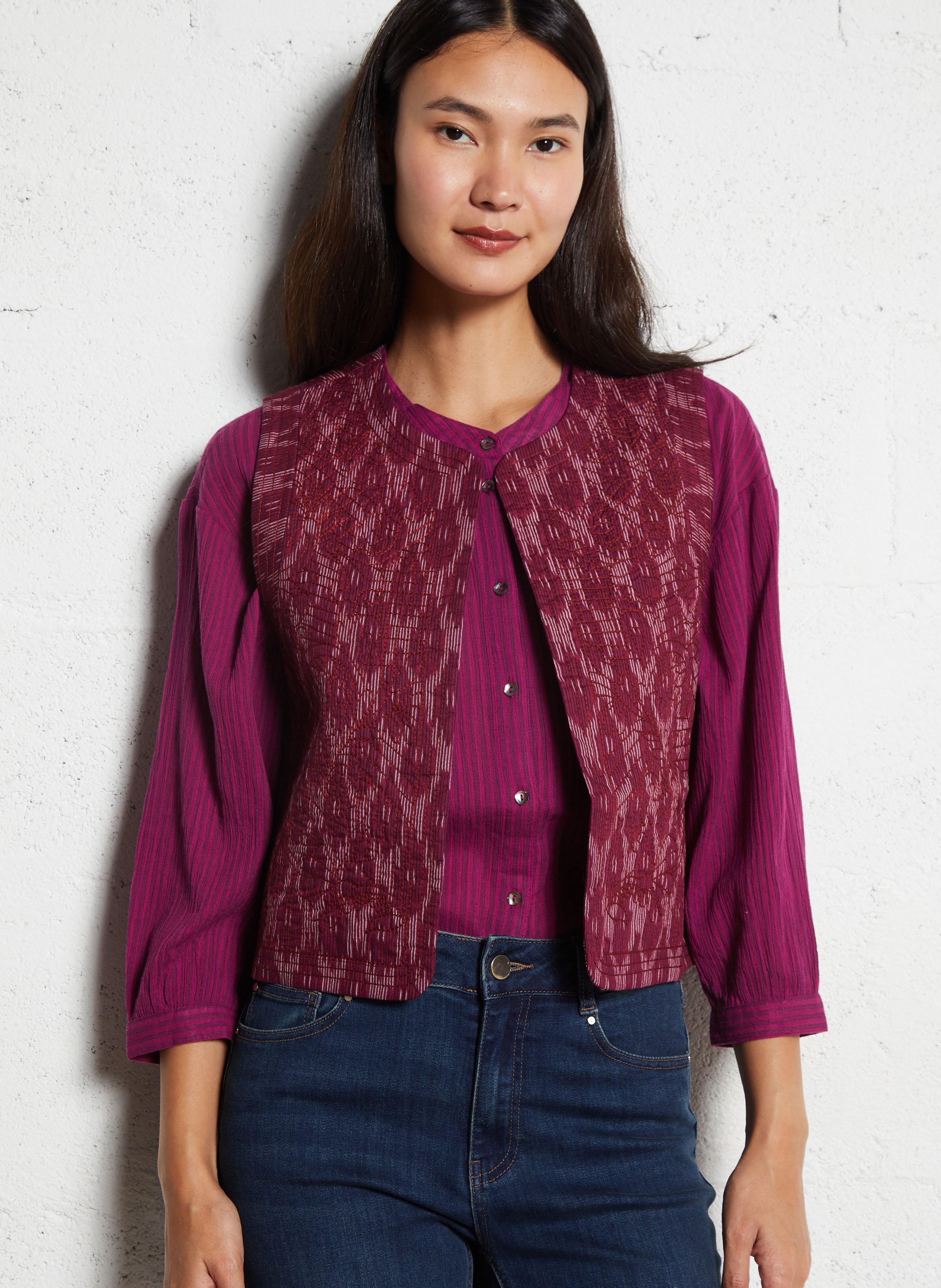 Veste col rond en coton prune MAISON 123 Violet