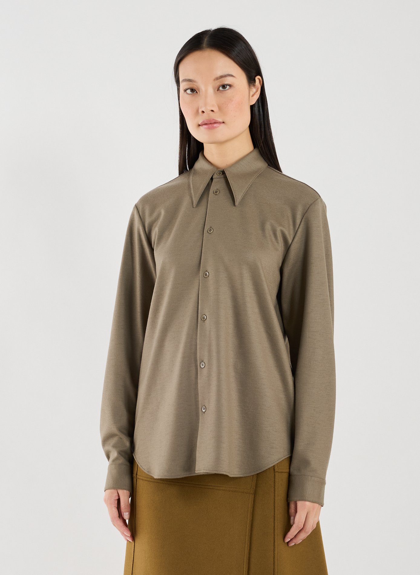 TIBI Oversized shirt in blended virgin wool Green
