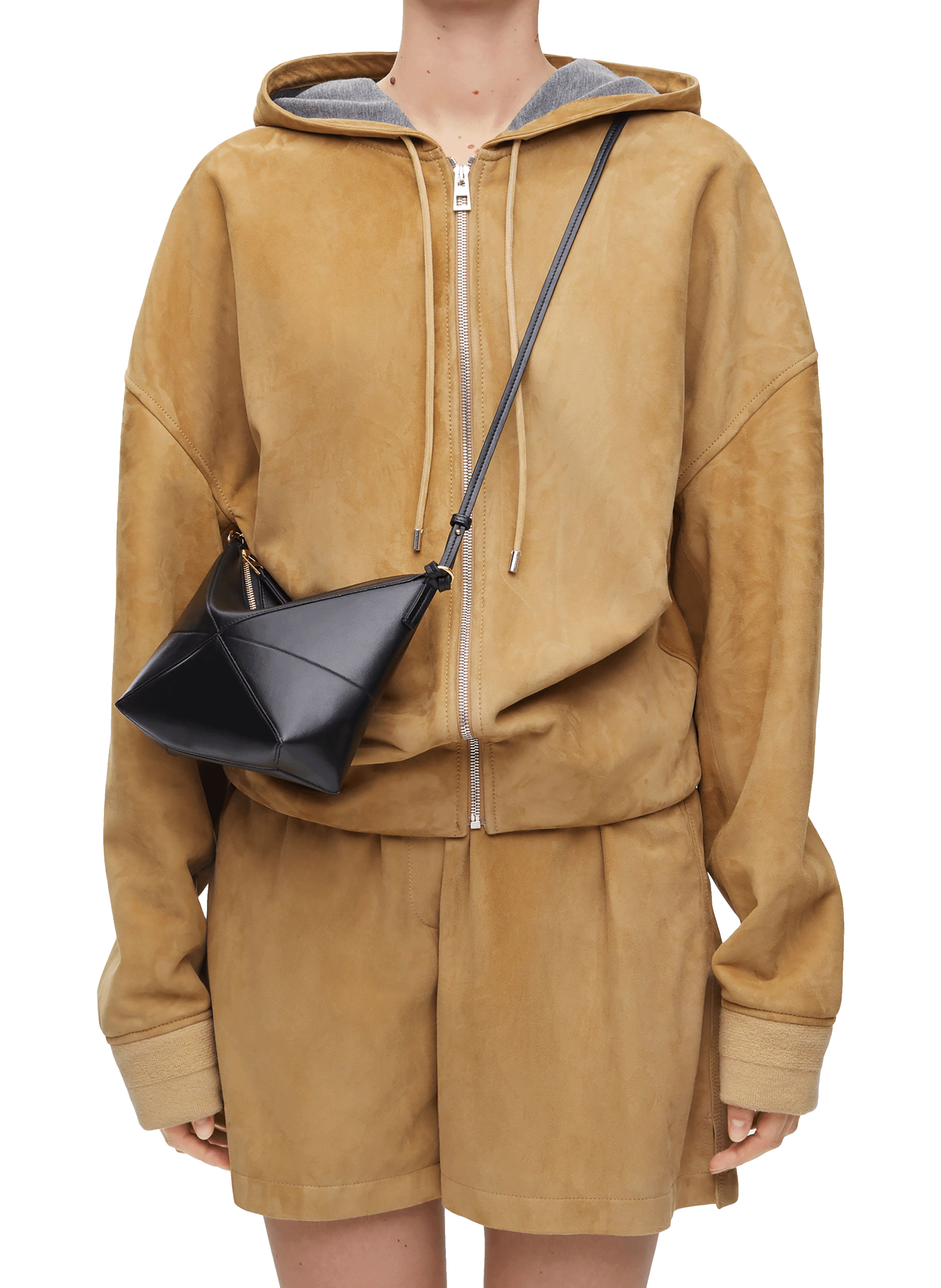 Puzzle Fold shiny nappa calf leather pouch LOEWE Black