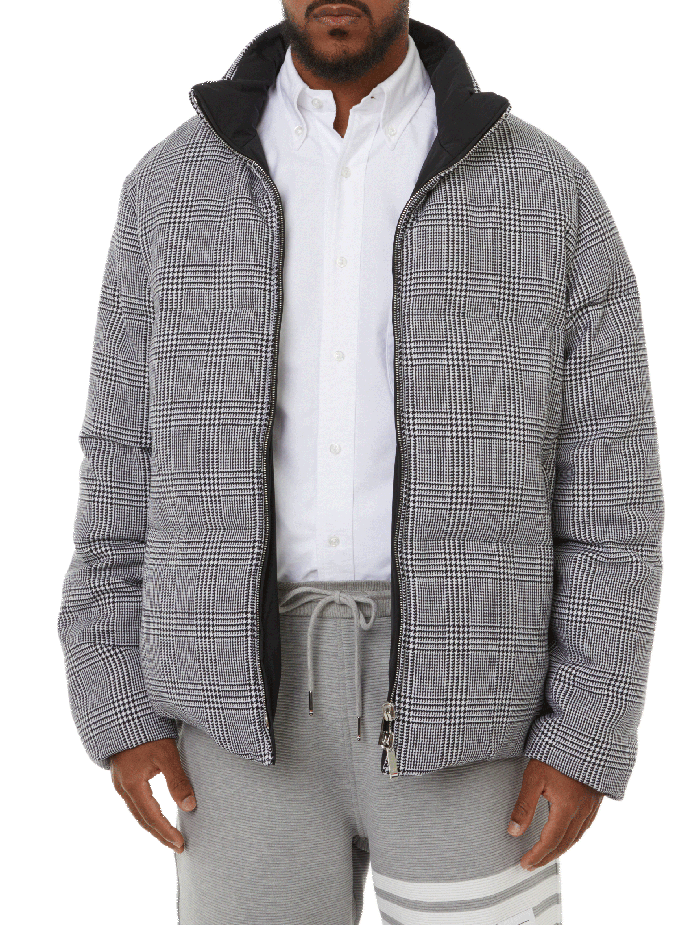 THOM BROWNE Doudoune en laine imprimé pied de poule  Gris