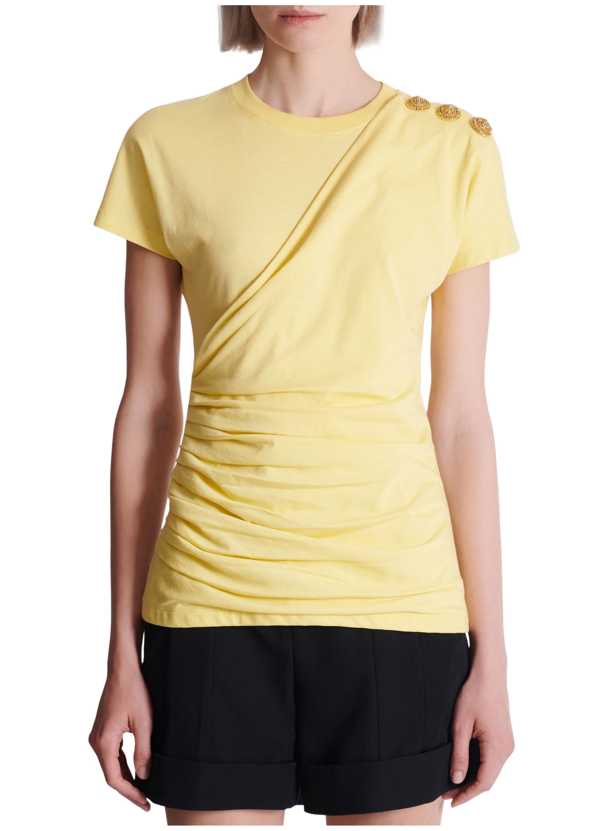 T-shirt drapé avec boutons Jaune