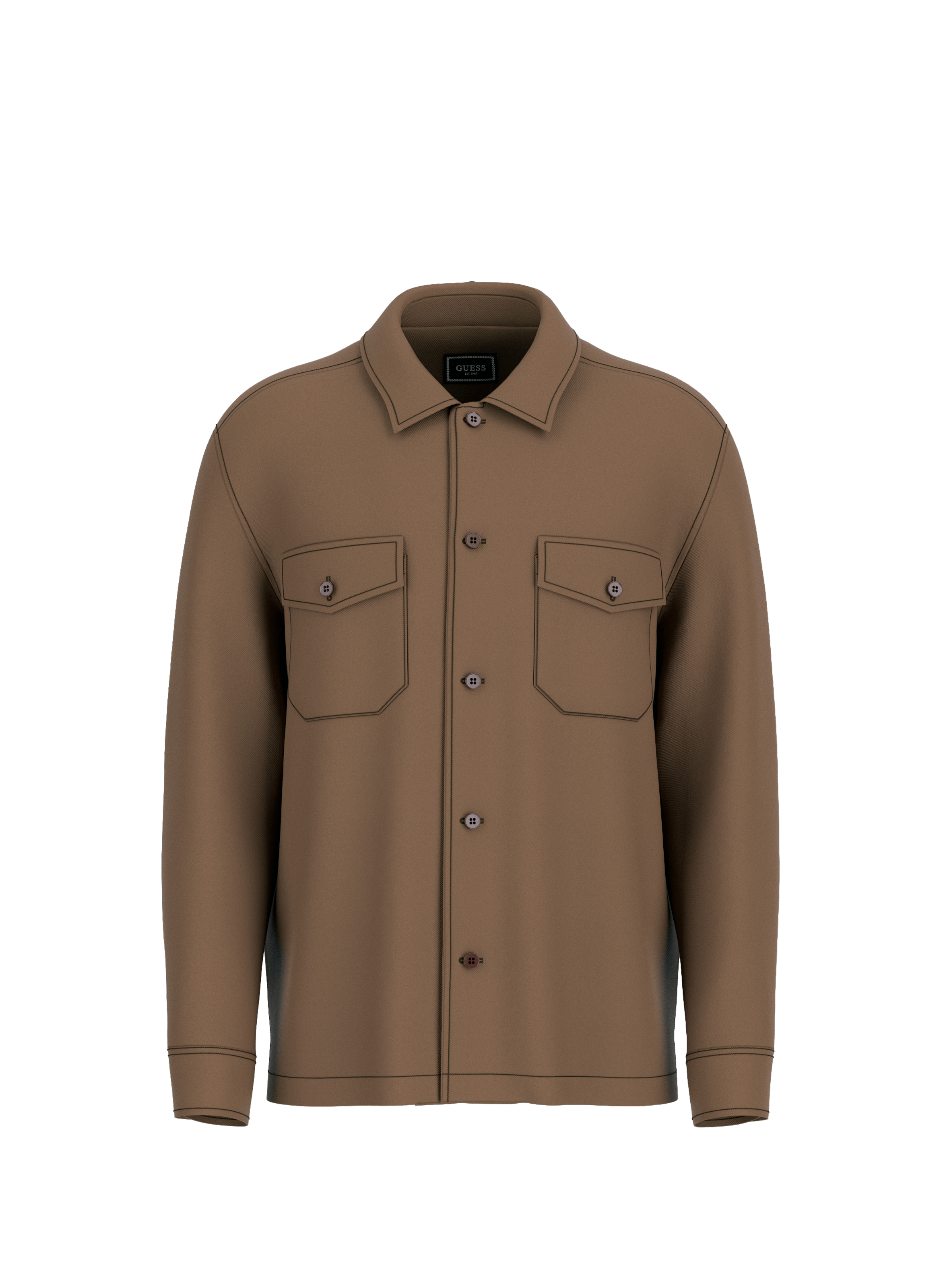 Chemise droite à poches GUESS Marron